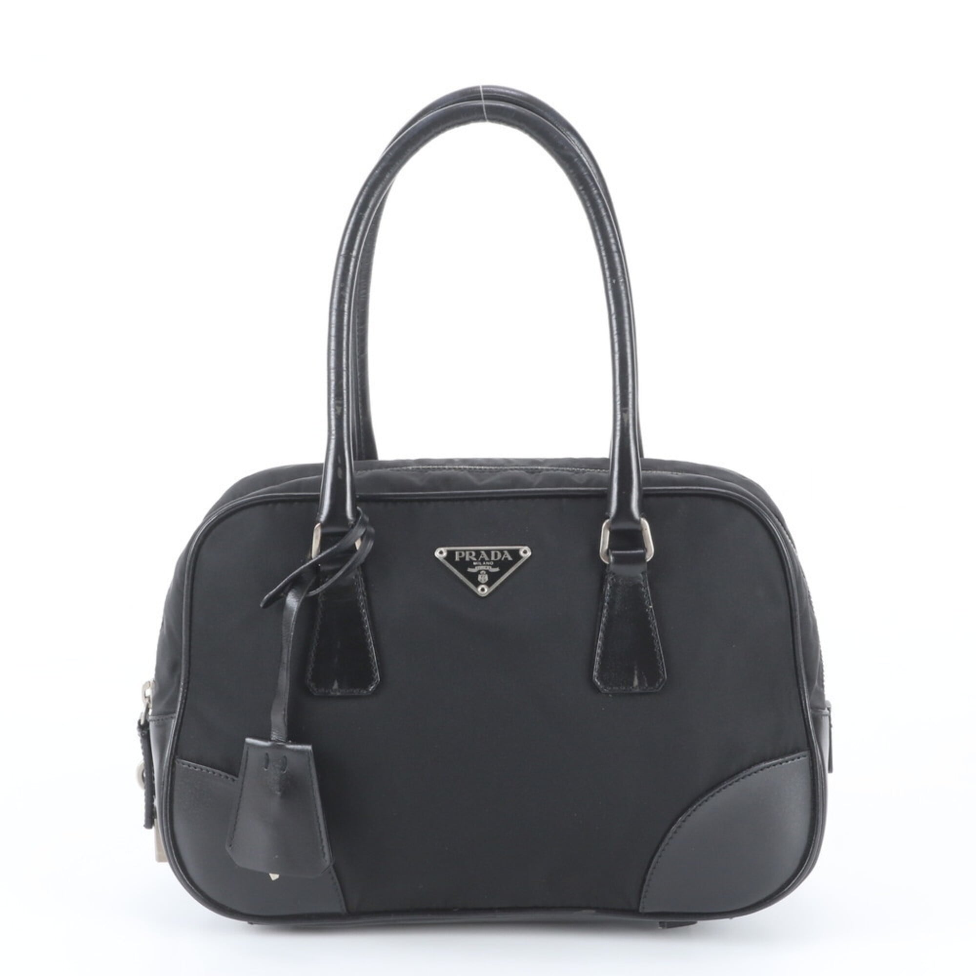 Prada Black Leather Nylon Handbag Tote Bag (Pre-Owned)