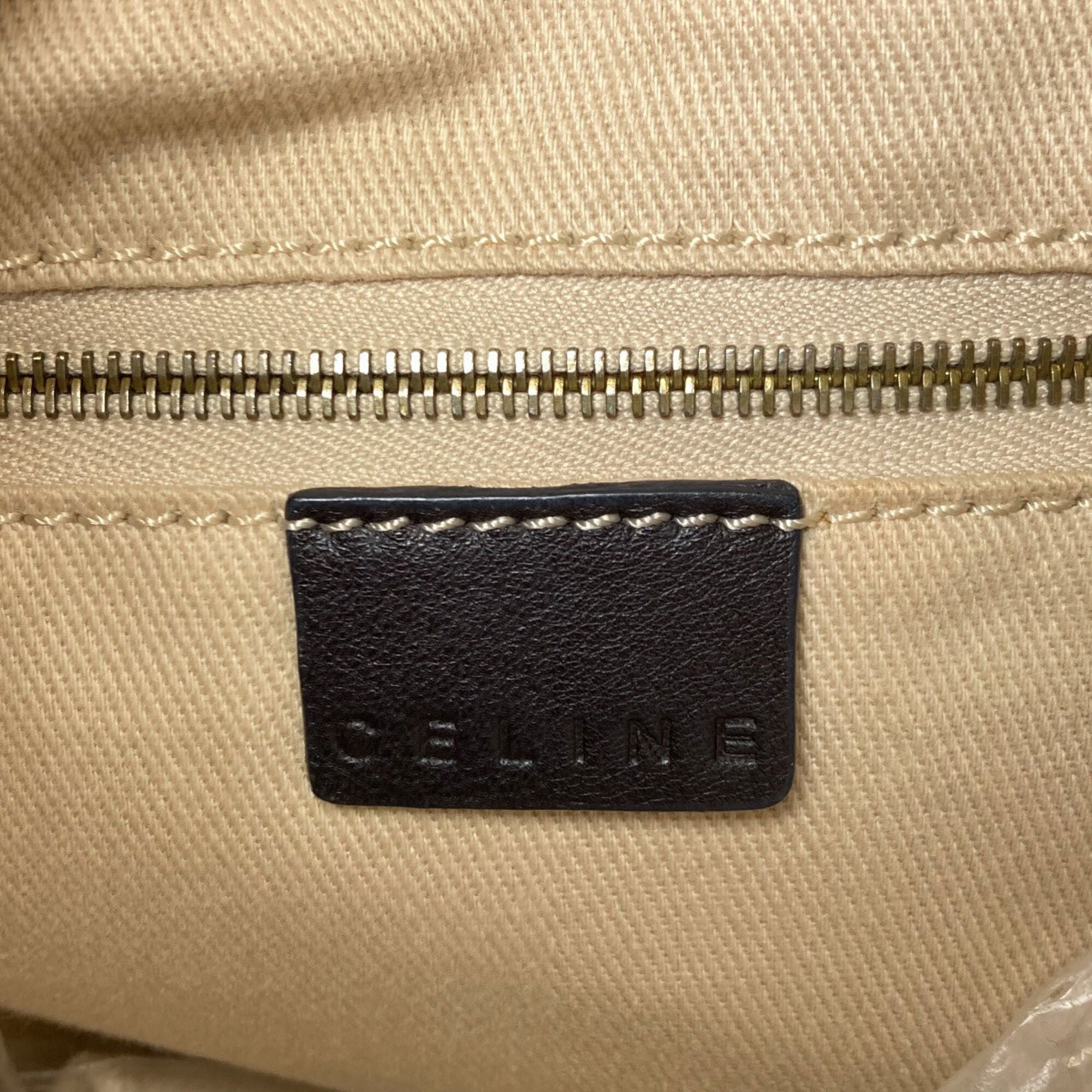 Celine Dark Brown White Pvc Leather Shoulder Bag (Pre-Owned)