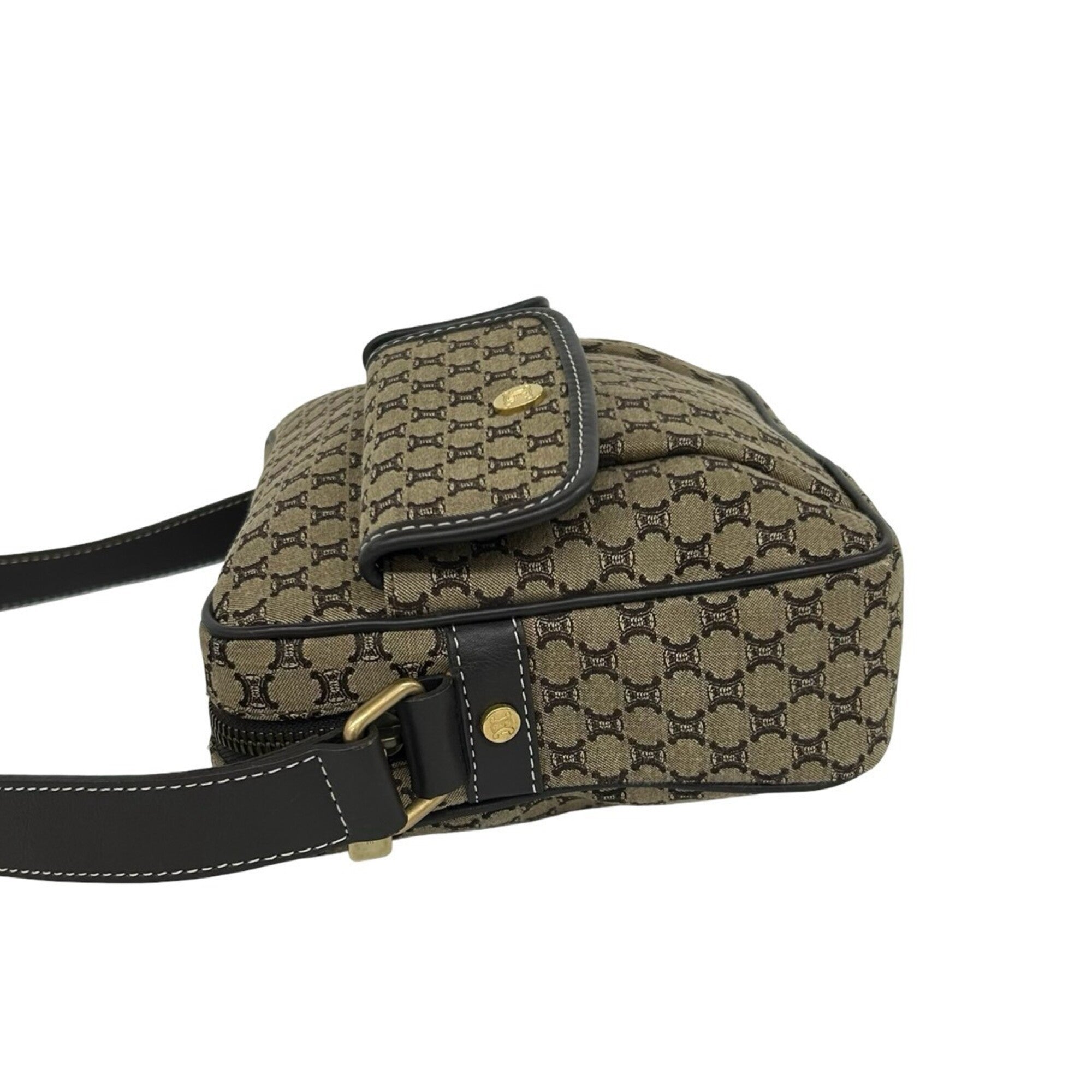 Celine Brown Canvas Leather Pochette Shoulder Bag (Pre-Owned)