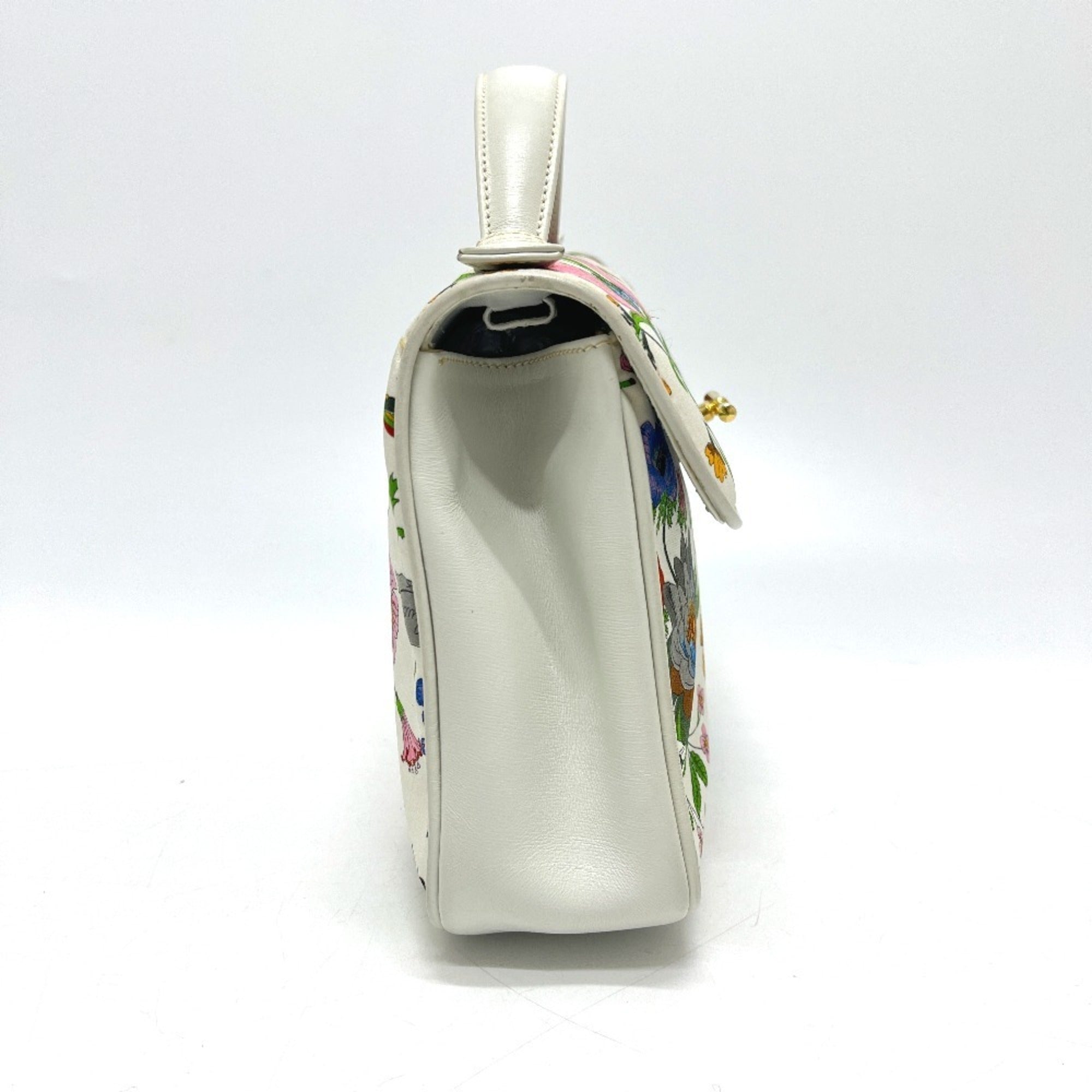 Gucci Flora Multi-Color White Canvas Leather Handbag (Pre-Owned)