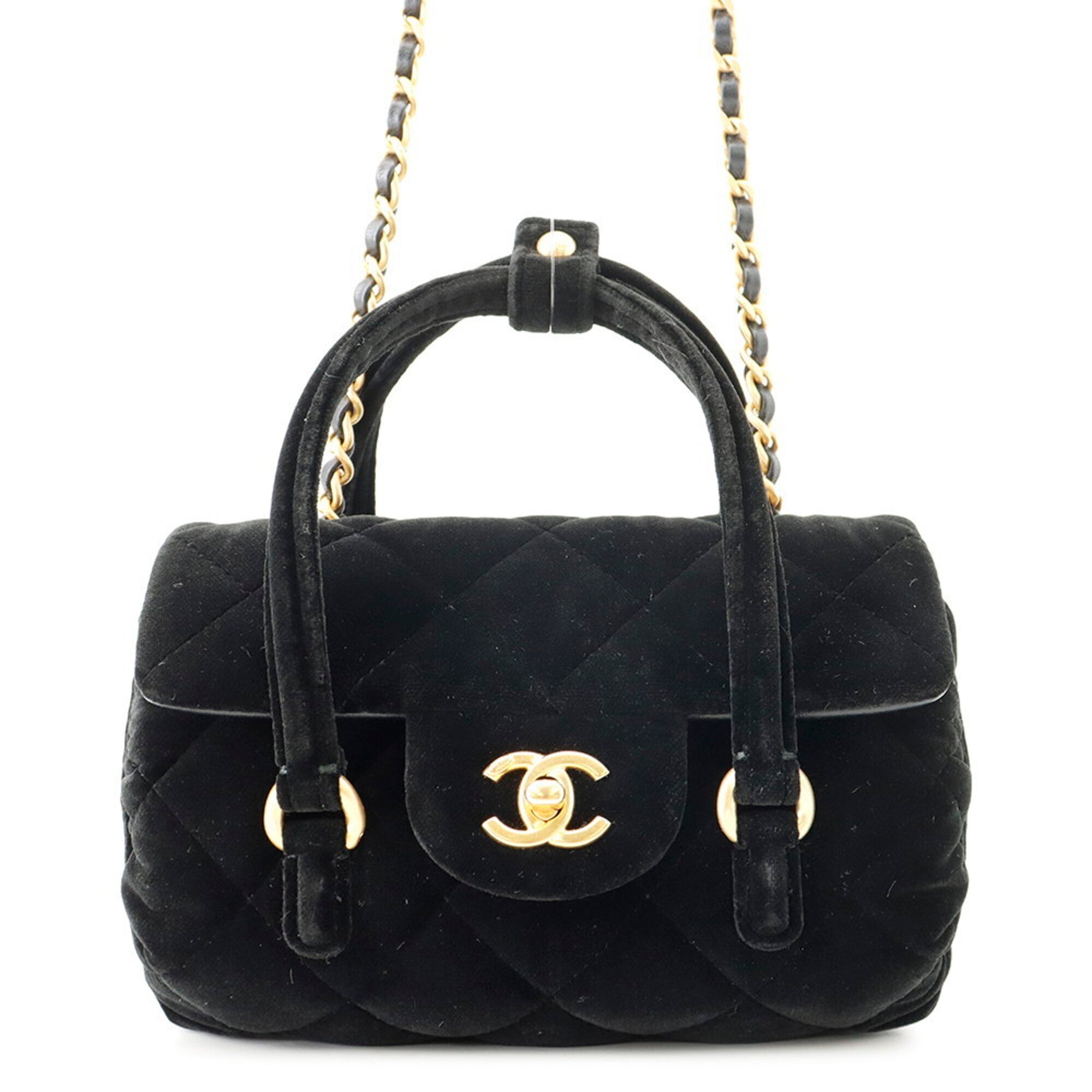 Chanel Black Velvet Handbag Shoulder Bag (Pre-Owned)