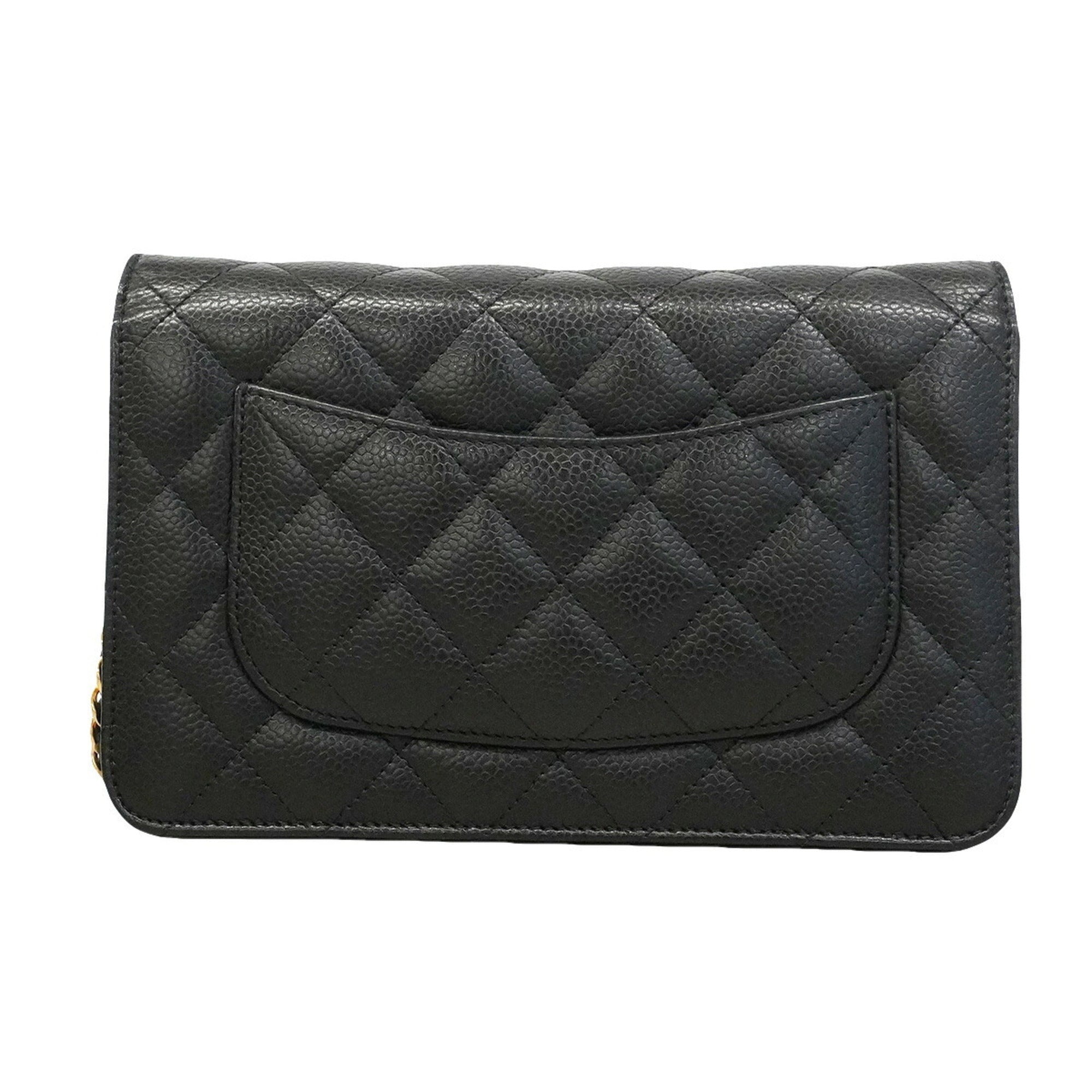 Chanel Black Grained Calfskin Chain/Shoulder Wallet (Pre-Owned)