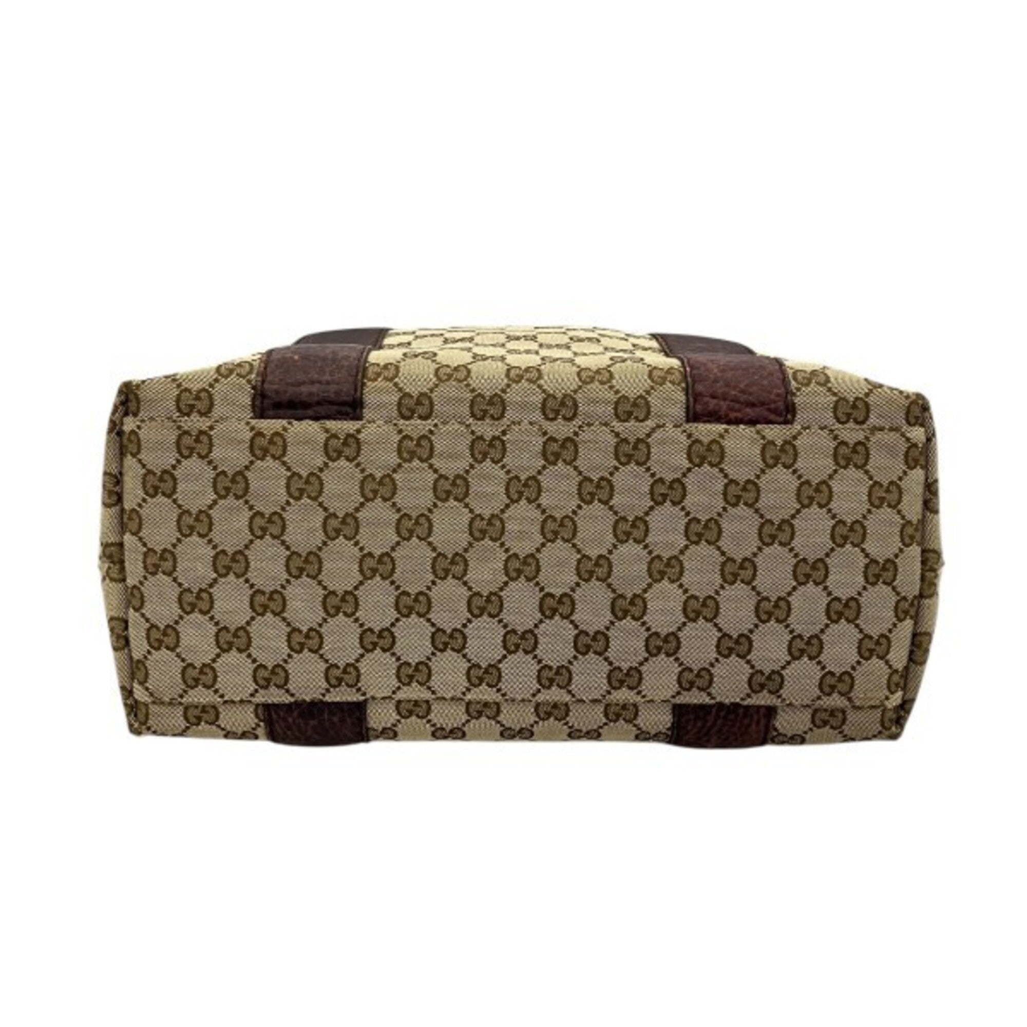 Gucci Beige Brown Canvas Leather Handbag Tote Bag (Pre-Owned)