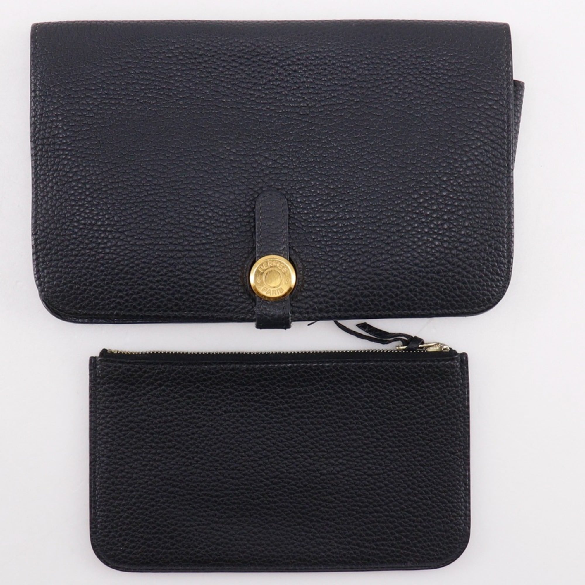 Hermes Black Taurillon Clemence Leather Long Wallet (Bi-Fold) (Pre-Owned)