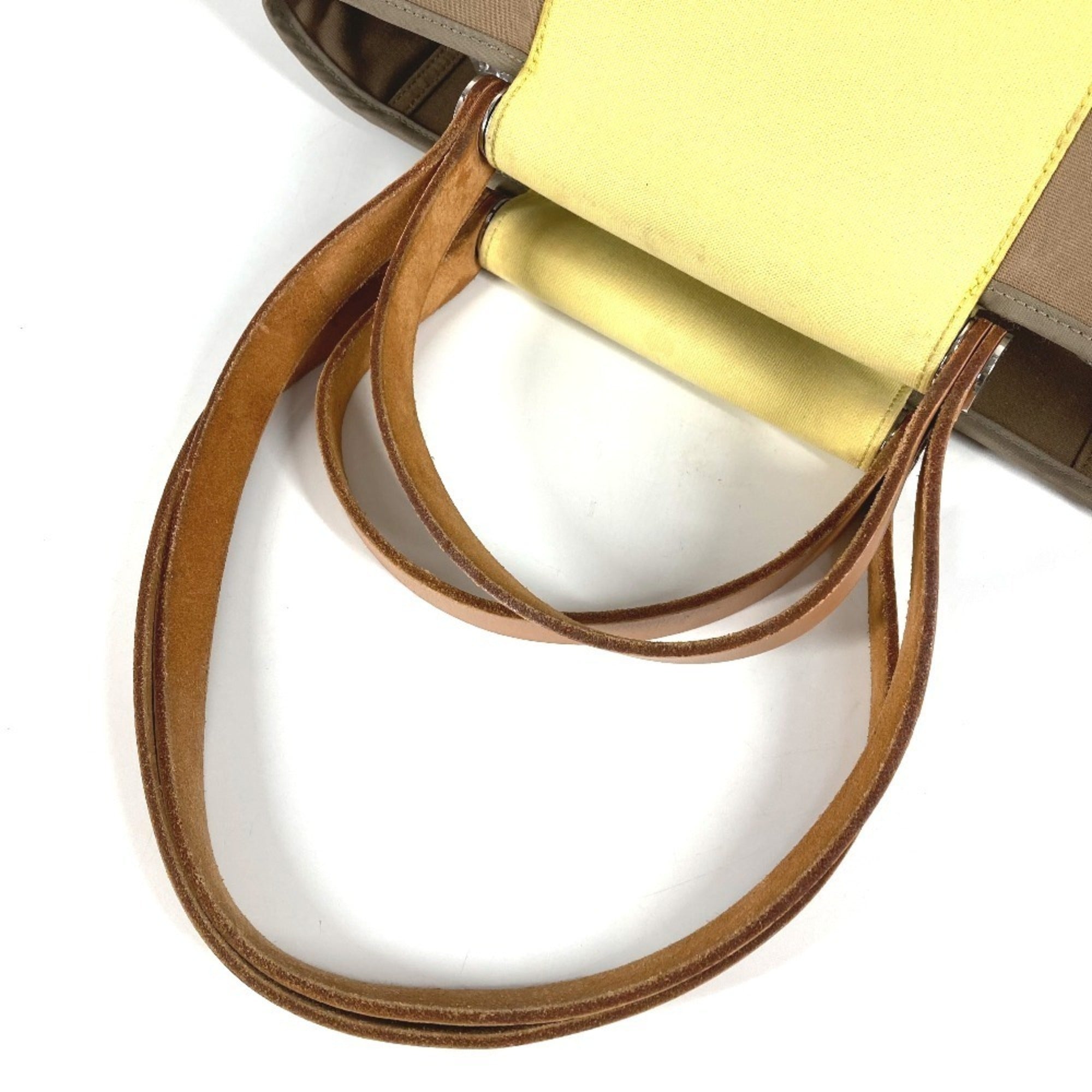 Hermes Beige Yellow Leather Canvas Shoulder Bag Tote Bag (Pre-Owned)