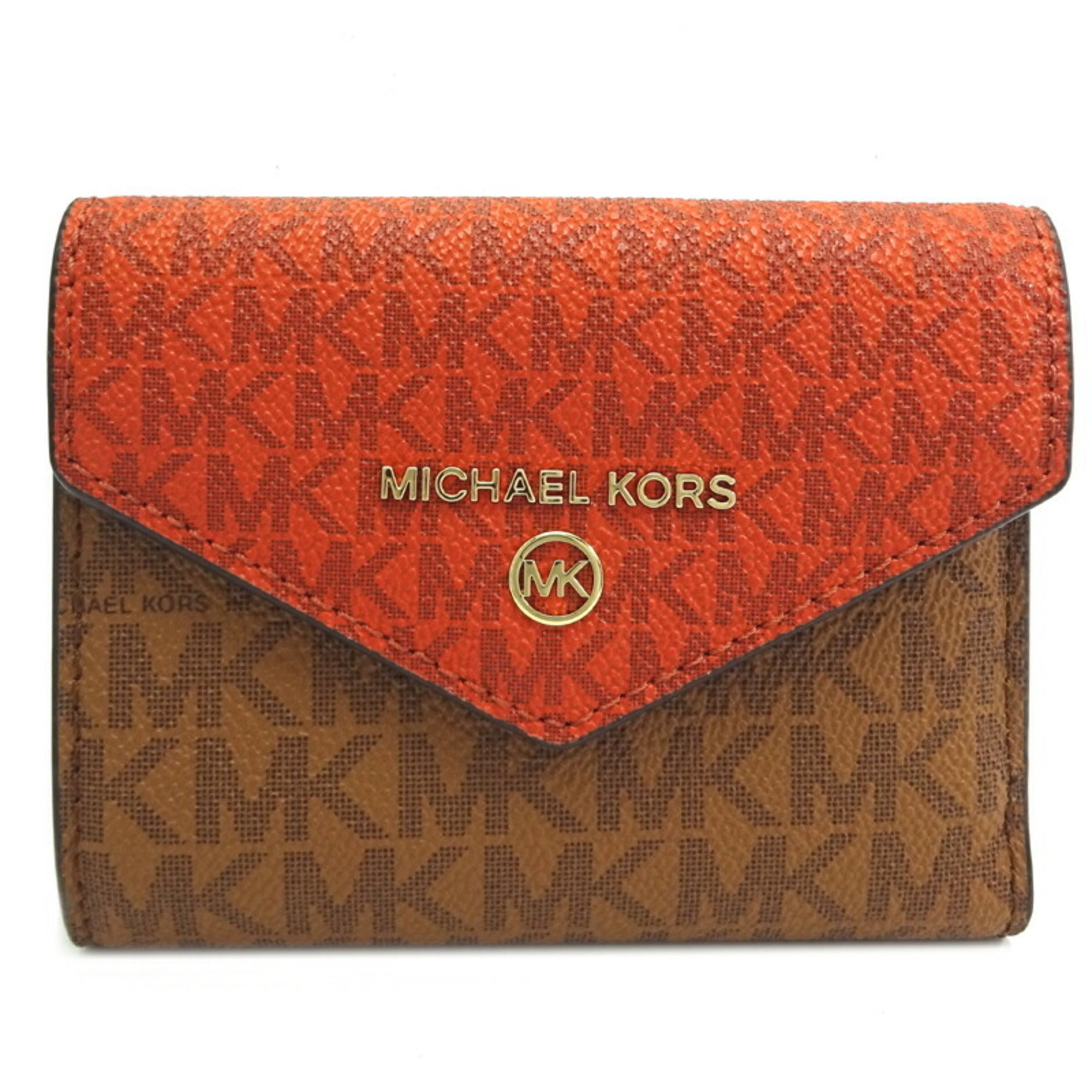 Michael Kors Brown Orange Pvc Leather Wallet (Tri-Fold) (Pre-Owned)