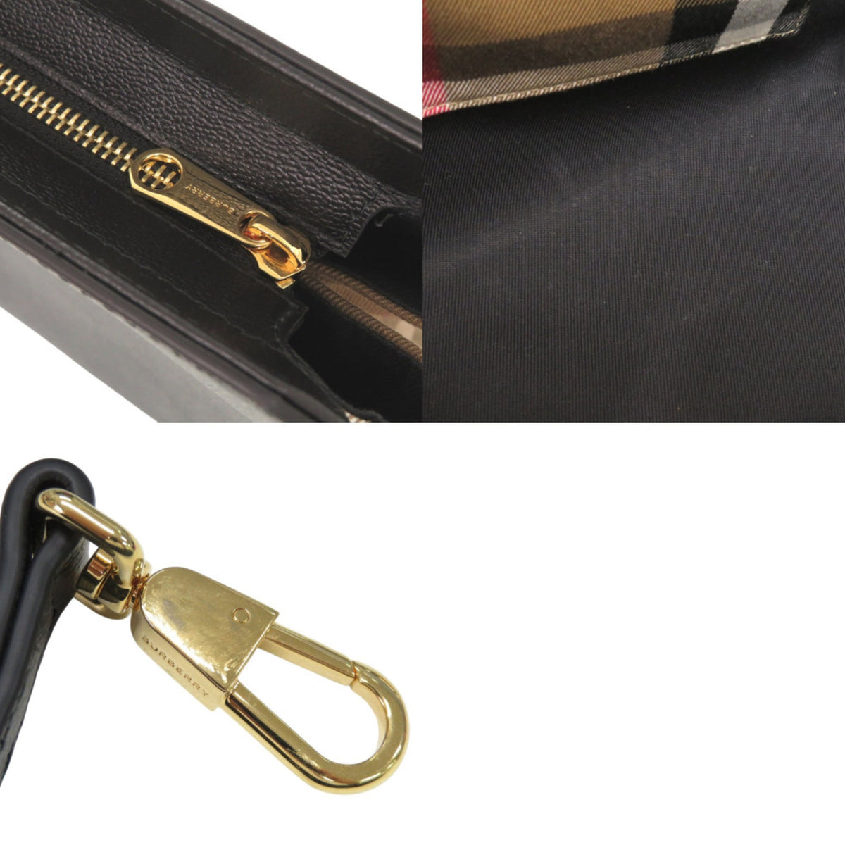 Burberry Black Leather Canvas Handbag Shoulder Bag Tote Bag (Pre-Owned)