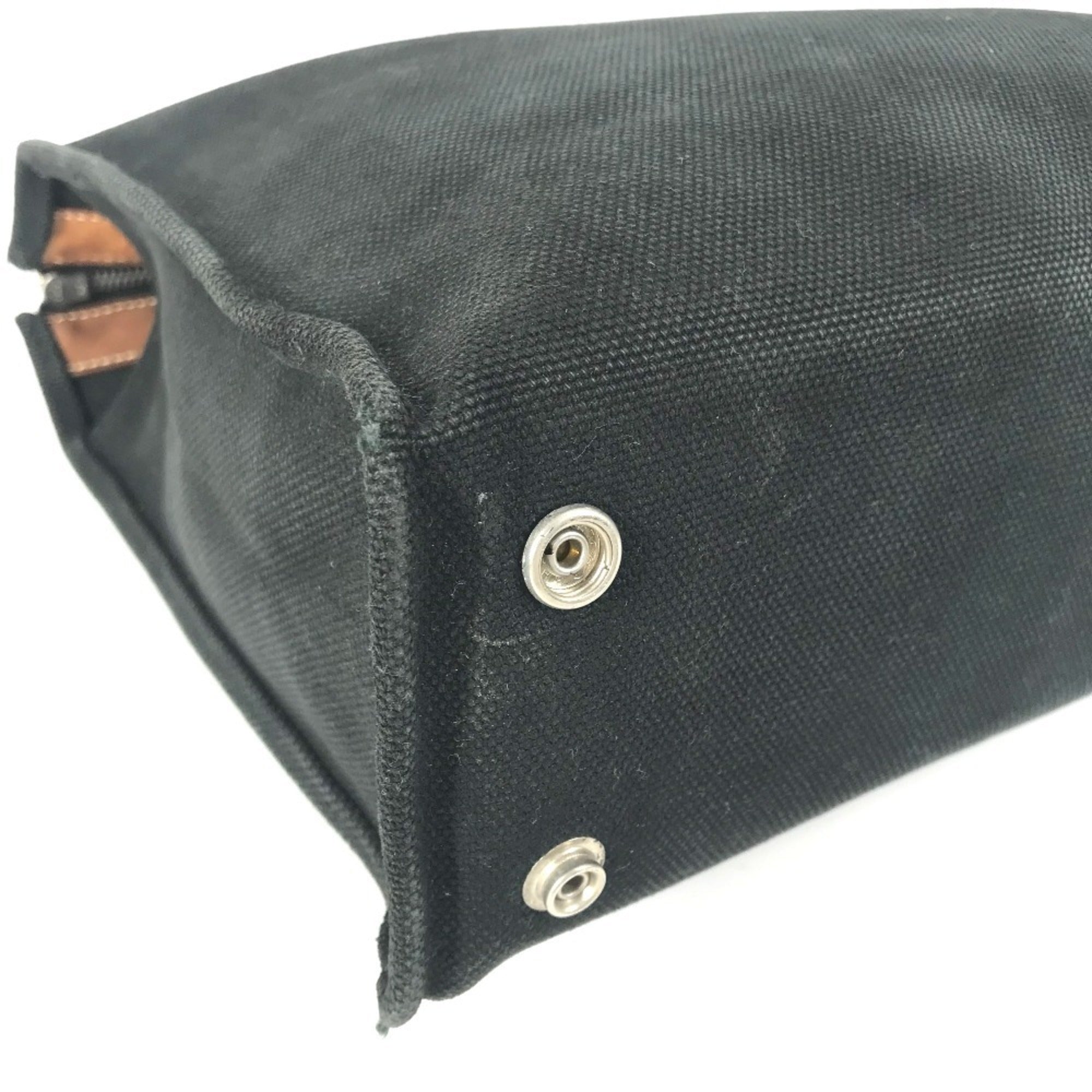Hermes Black Brown Canvas Leather Briefcase Handbag Tote Bag (Pre-Owned)