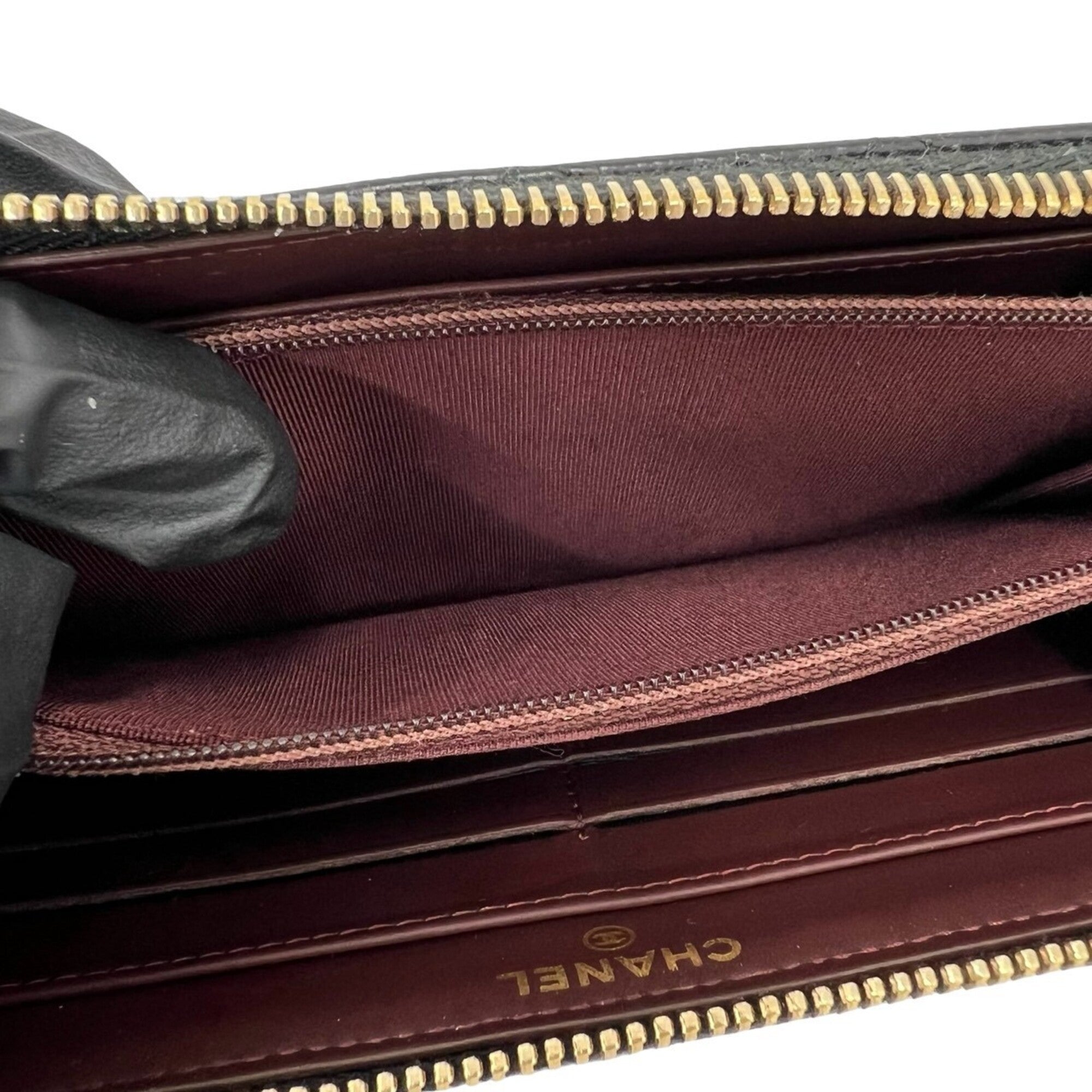 Chanel Black Grained Calfskin Long Wallet (Bi-Fold) (Pre-Owned)