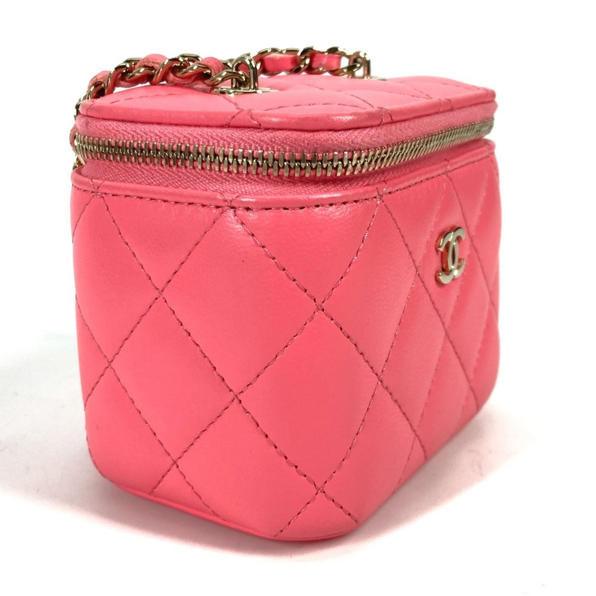 Chanel Pink Leather Shoulder Bag Vanity Bag (Pre-Owned)