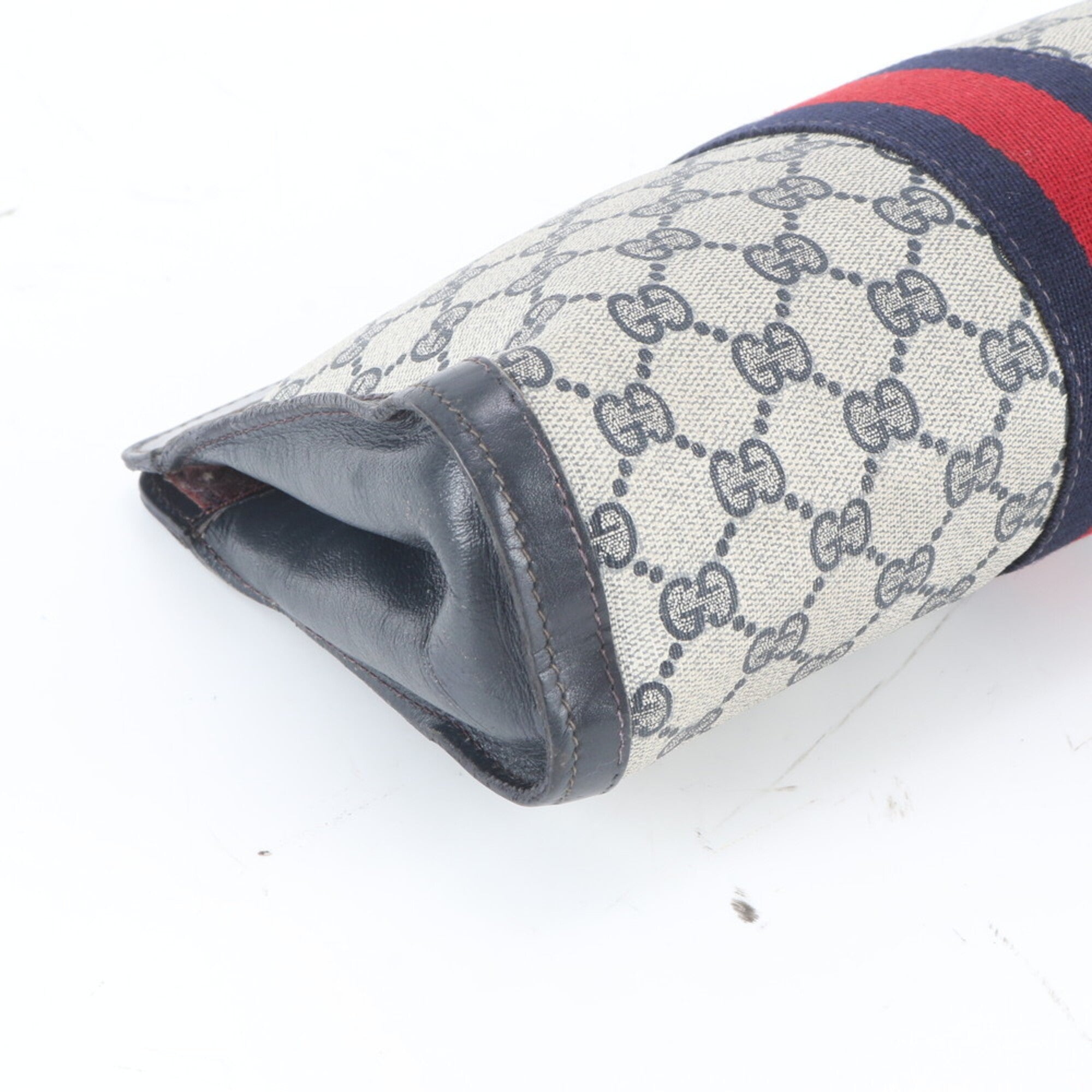 Gucci Navy Leather Coated Canvas Clutch Bag Pouch (Pre-Owned)