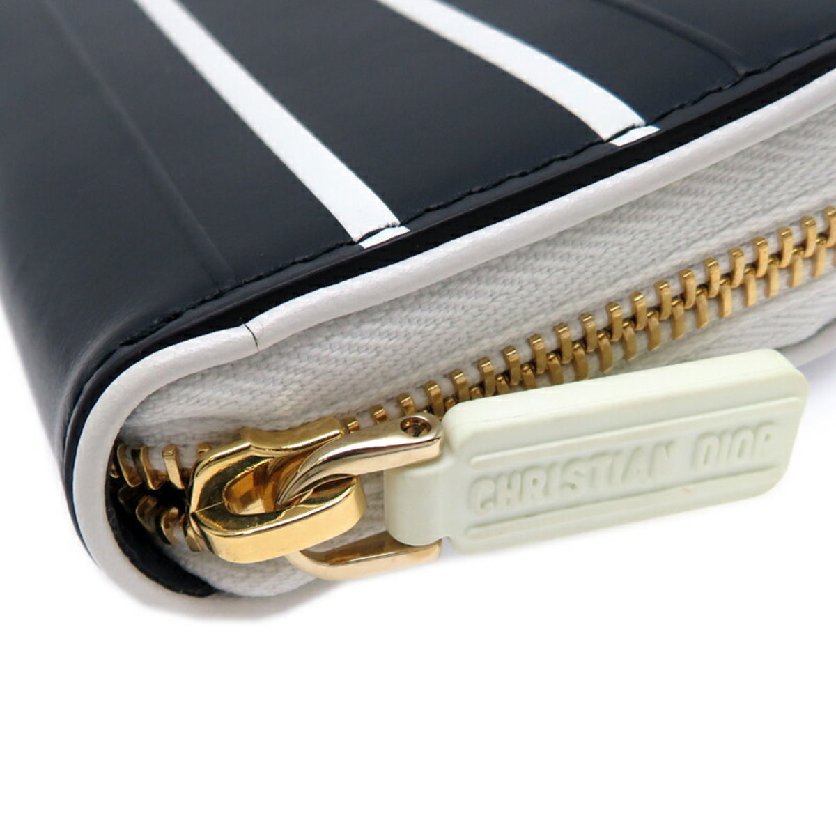 Christian Dior Black White Leather Coin Purse/Coin Case (Pre-Owned)