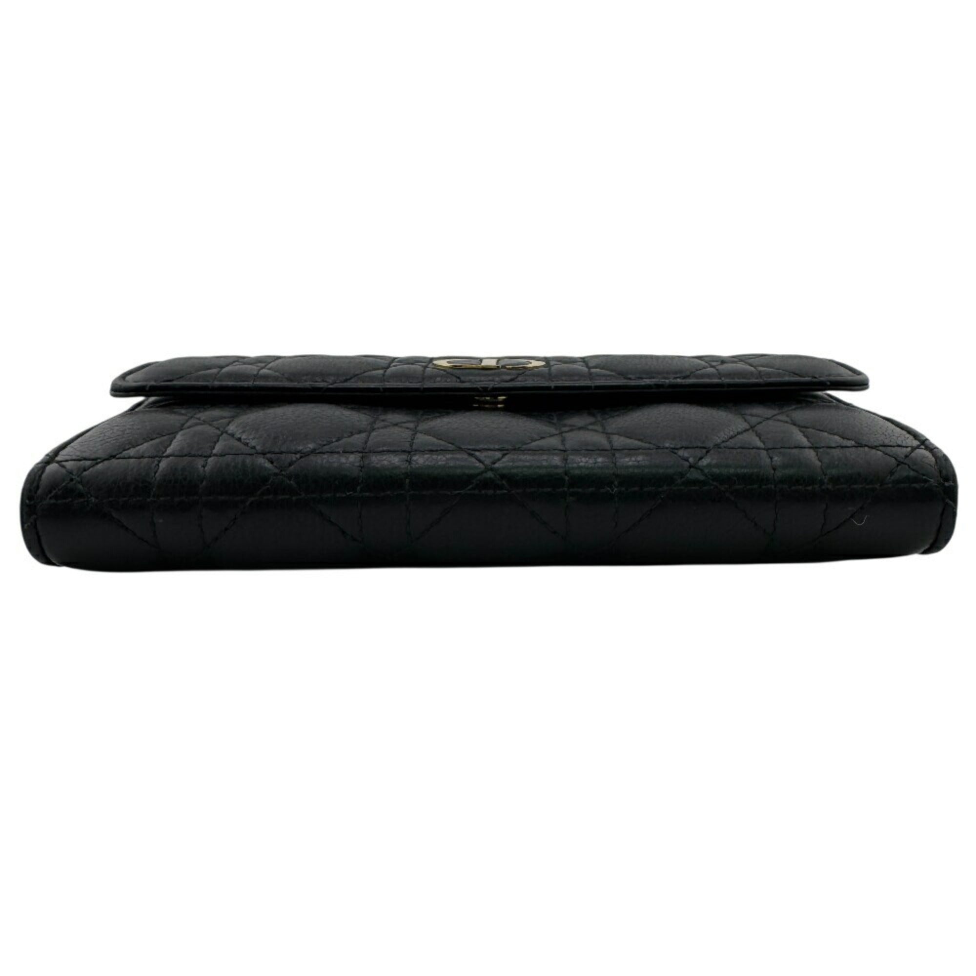 Christian Dior Black Leather Long Wallet (Tri-Fold) (Pre-Owned)