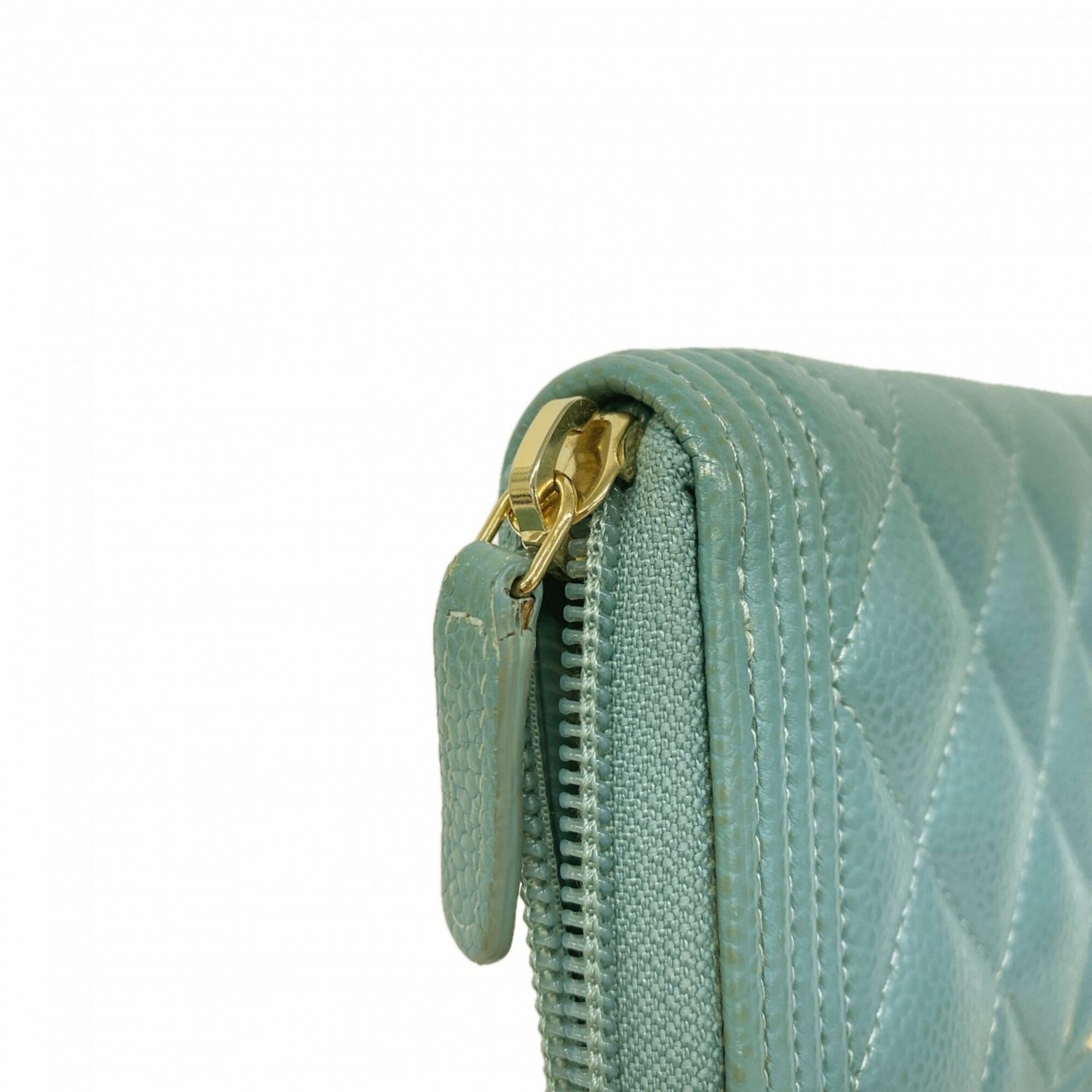 Chanel Blue Grained Calfskin Long Wallet (Bi-Fold) (Pre-Owned)