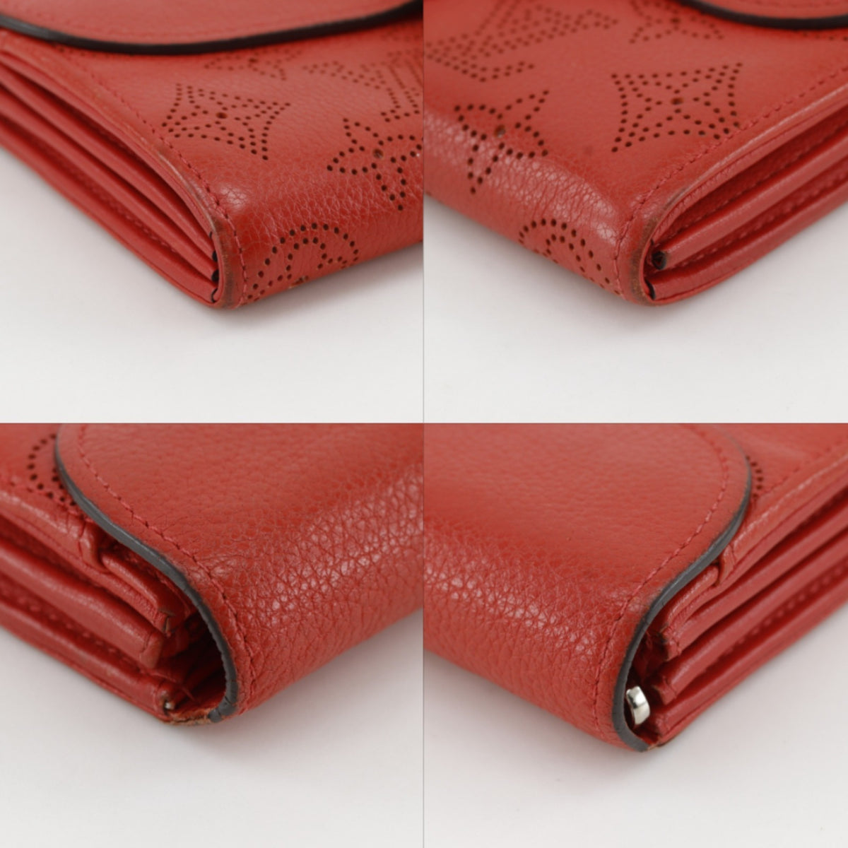 Louis Vuitton Red Color Monogram Mahina Leather Long Wallet (Bi-Fold) (Pre-Owned)