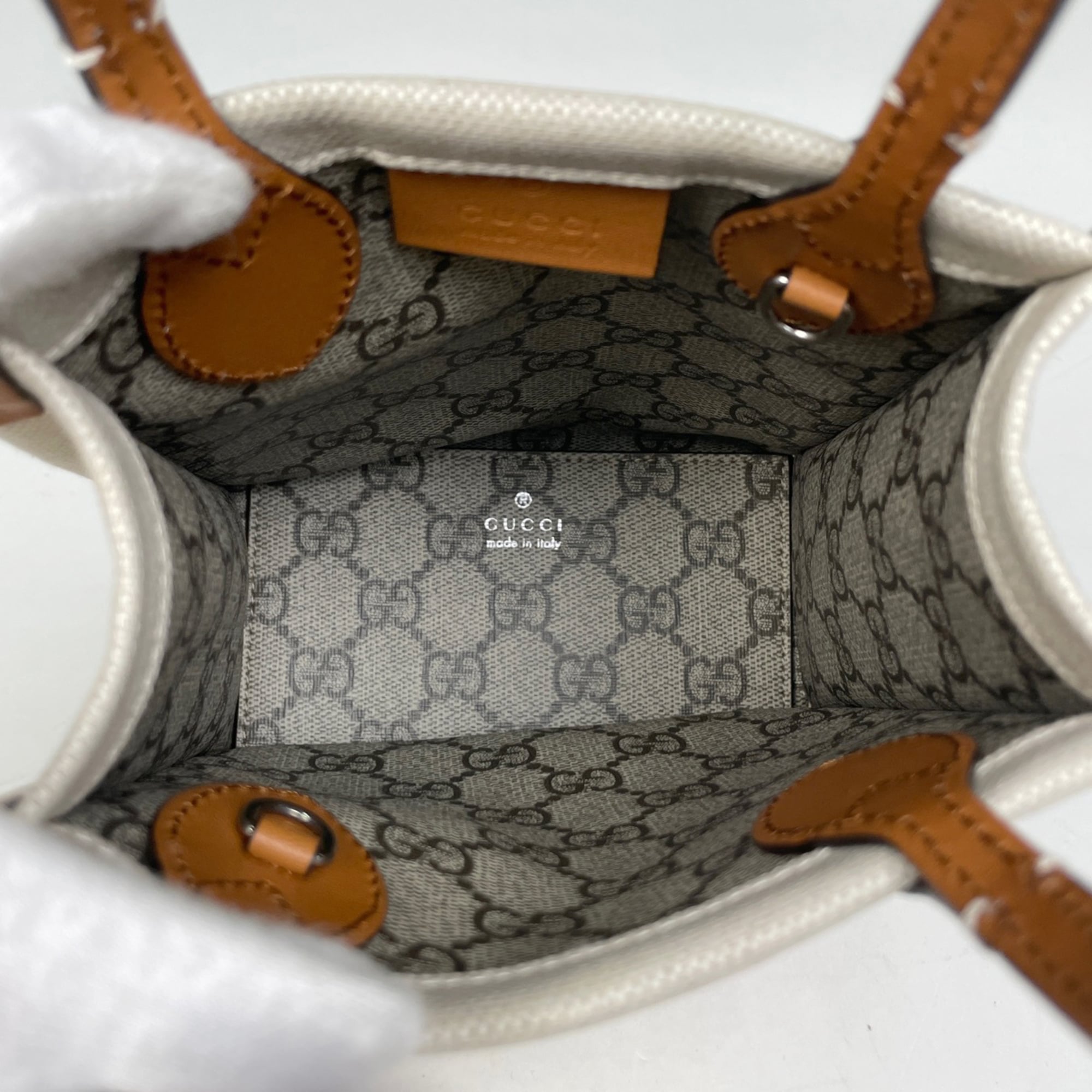 Gucci Beige Brown Canvas Leather Handbag (Pre-Owned)