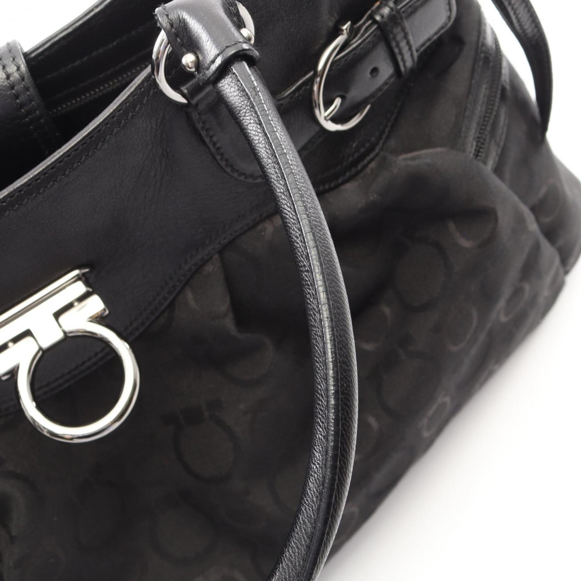 Salvatore Ferragamo Black Canvas Leather Handbag Tote Bag (Pre-Owned)