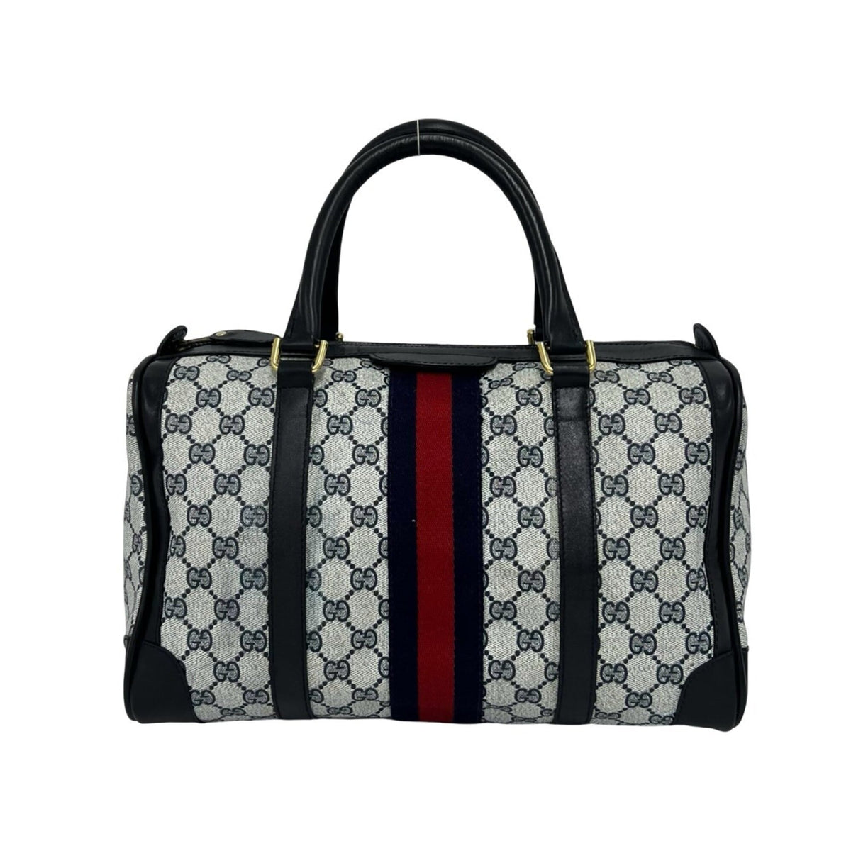 Gucci Navy Red Color Leather Pvc Boston Bag Handbag (Pre-Owned)