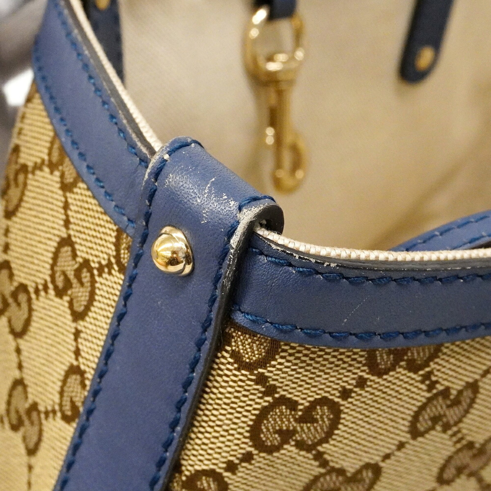 Gucci Beige Blue Canvas Tote Bag (Pre-Owned)