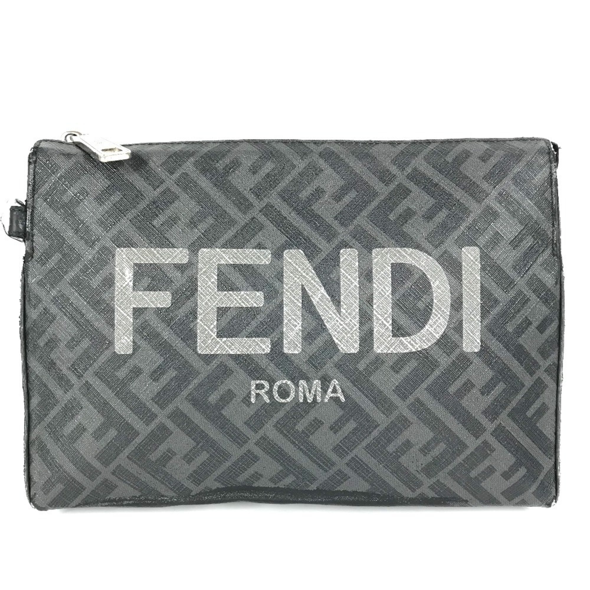 Fendi Zucca Black Gray Pvc Leather Clutch Bag (Pre-Owned)
