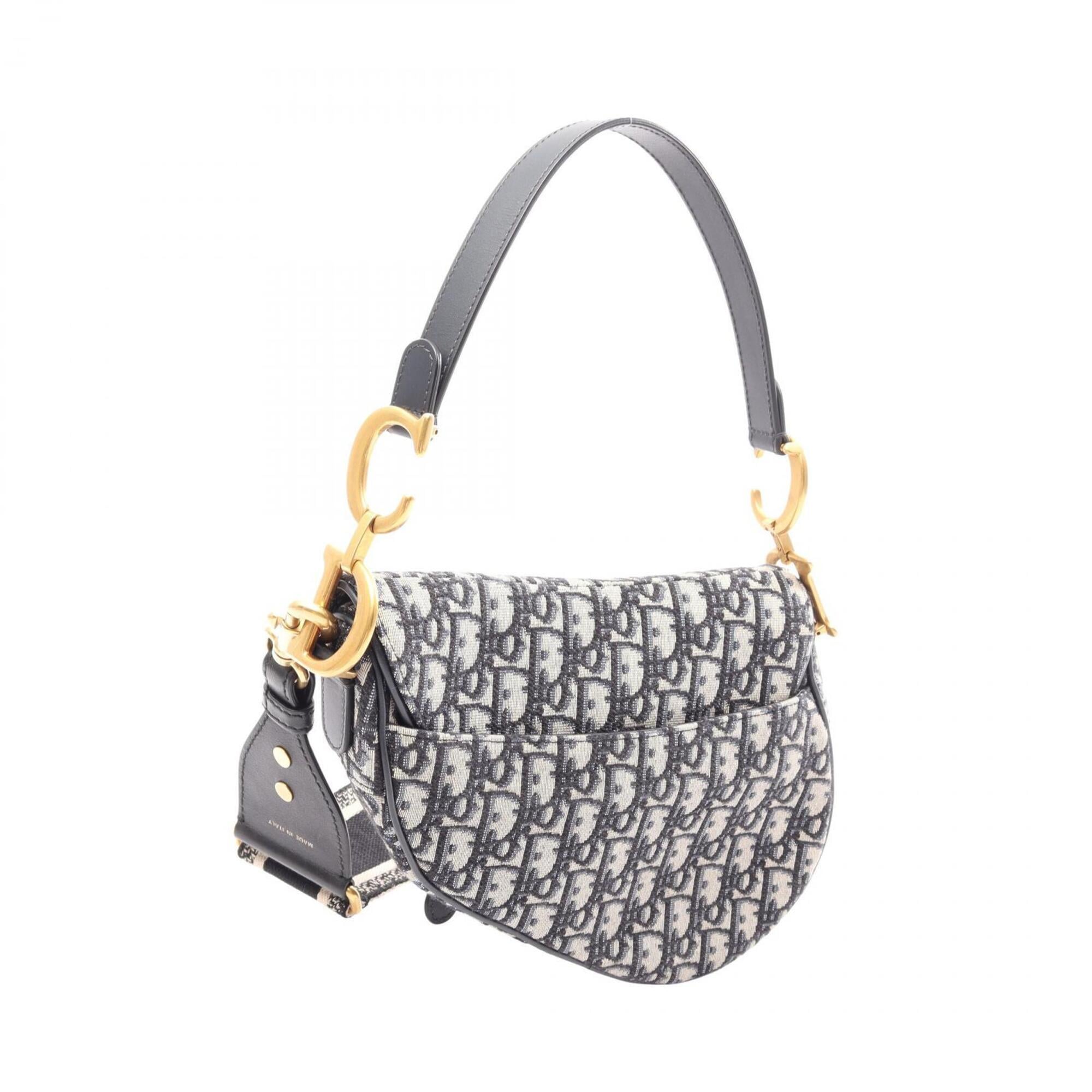 Christian Dior Beige Navy Canvas Handbag Saddle Bag (Pre-Owned)