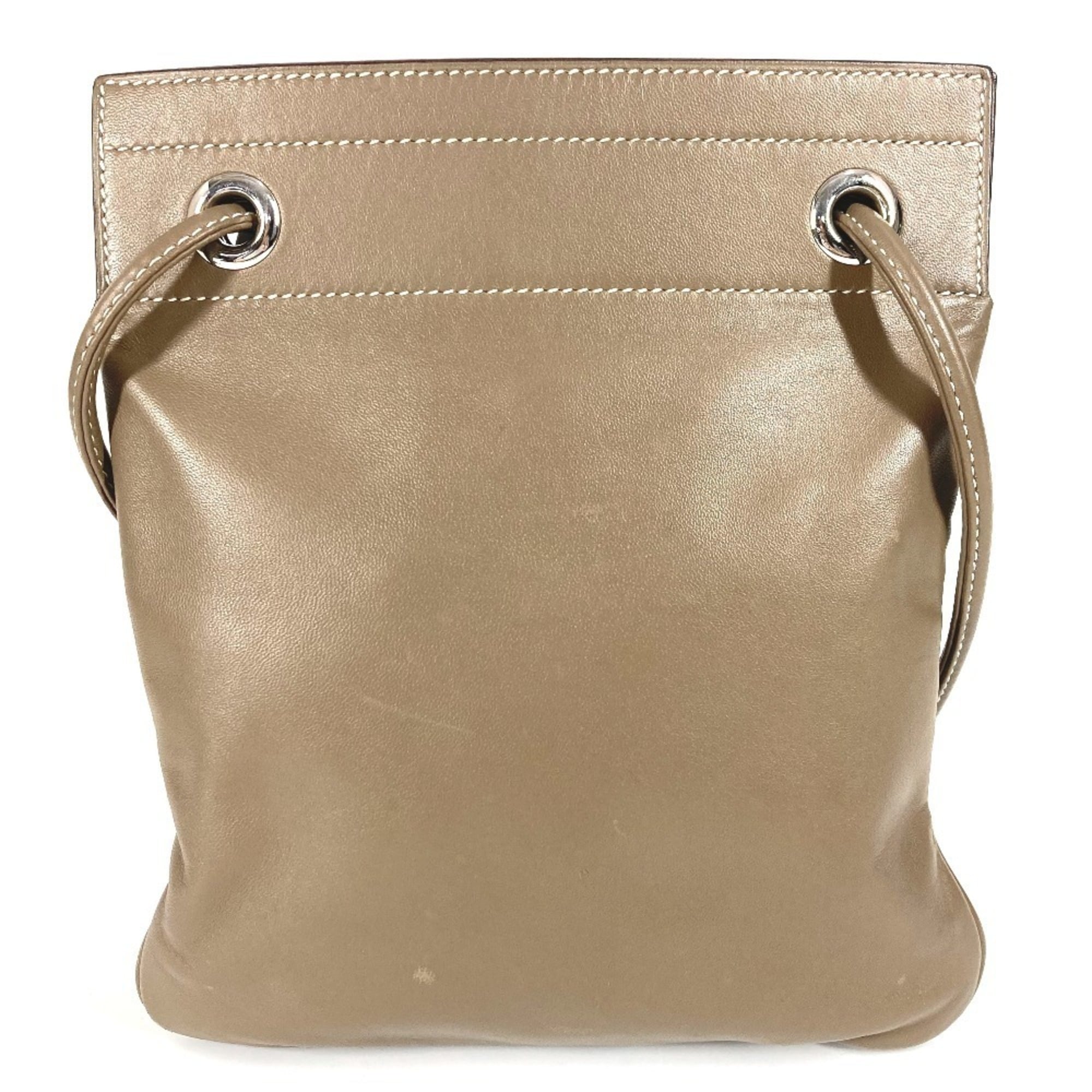 Hermes Etoupe Gray Gray Leather Pochette Shoulder Bag (Pre-Owned)