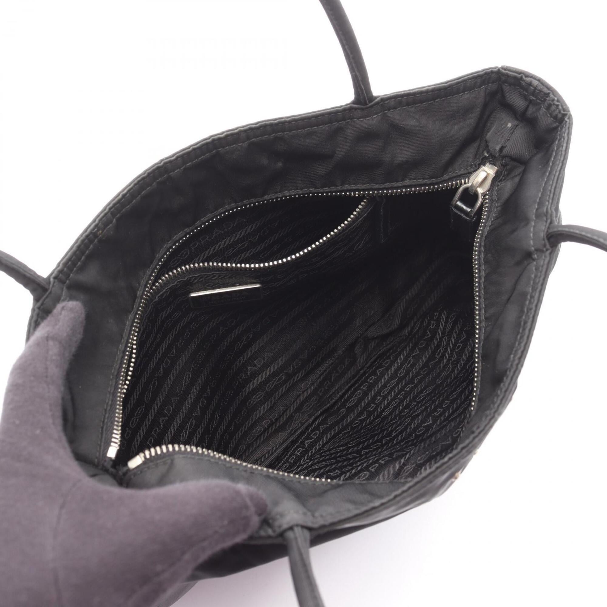 Prada Black Nylon Leather Handbag Shoulder Bag (Pre-Owned)