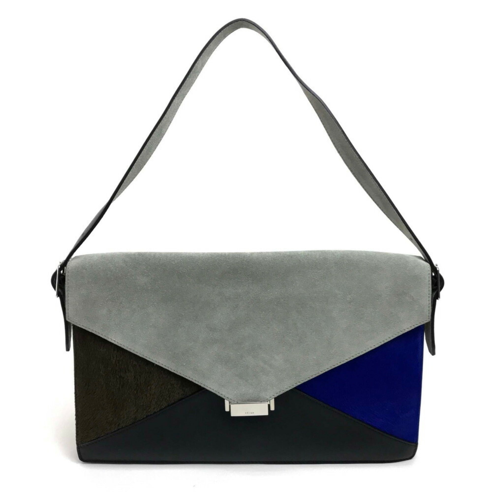 Celine Diamond Black Blue Brown Gray Suede Leather Clutch Bag Shoulder Bag (Pre-Owned)