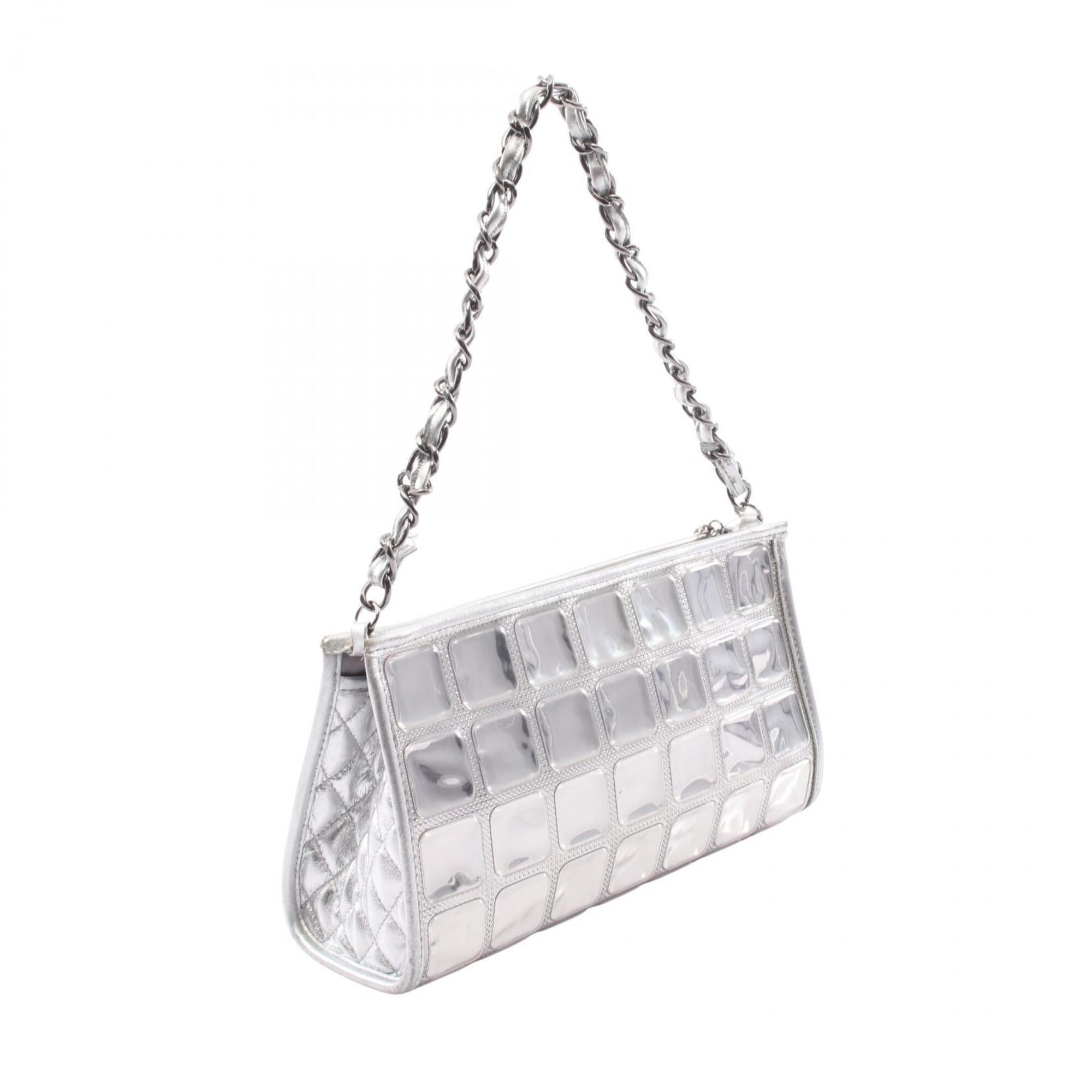 Chanel Silver Vinyl Leather Handbag (Pre-Owned)