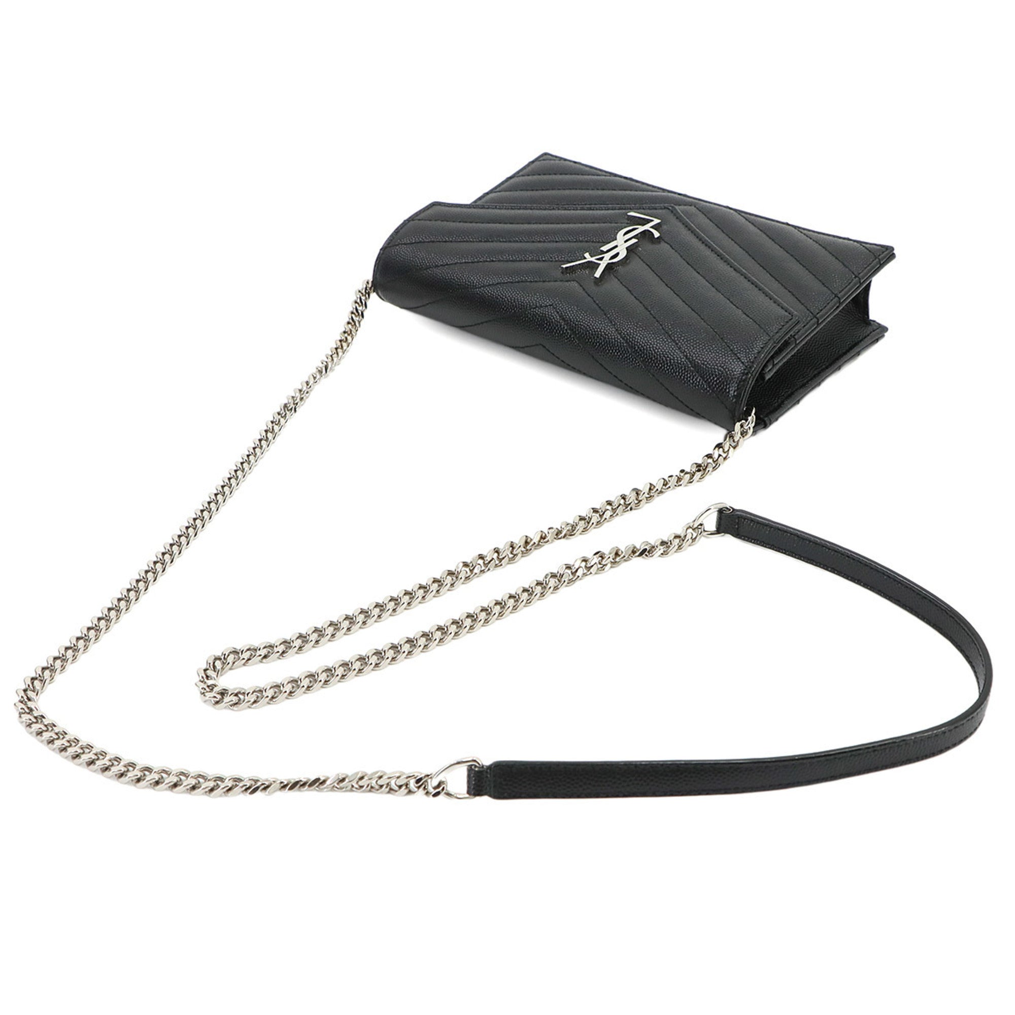 Saint Laurent Black Leather Chain/Shoulder Wallet (Pre-Owned)