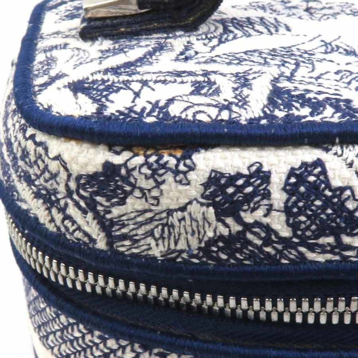 Christian Dior Navy White Canvas Handbag Vanity Bag (Pre-Owned)