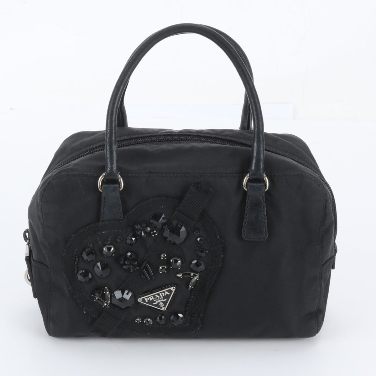 Prada Black Leather Nylon Handbag Tote Bag (Pre-Owned)