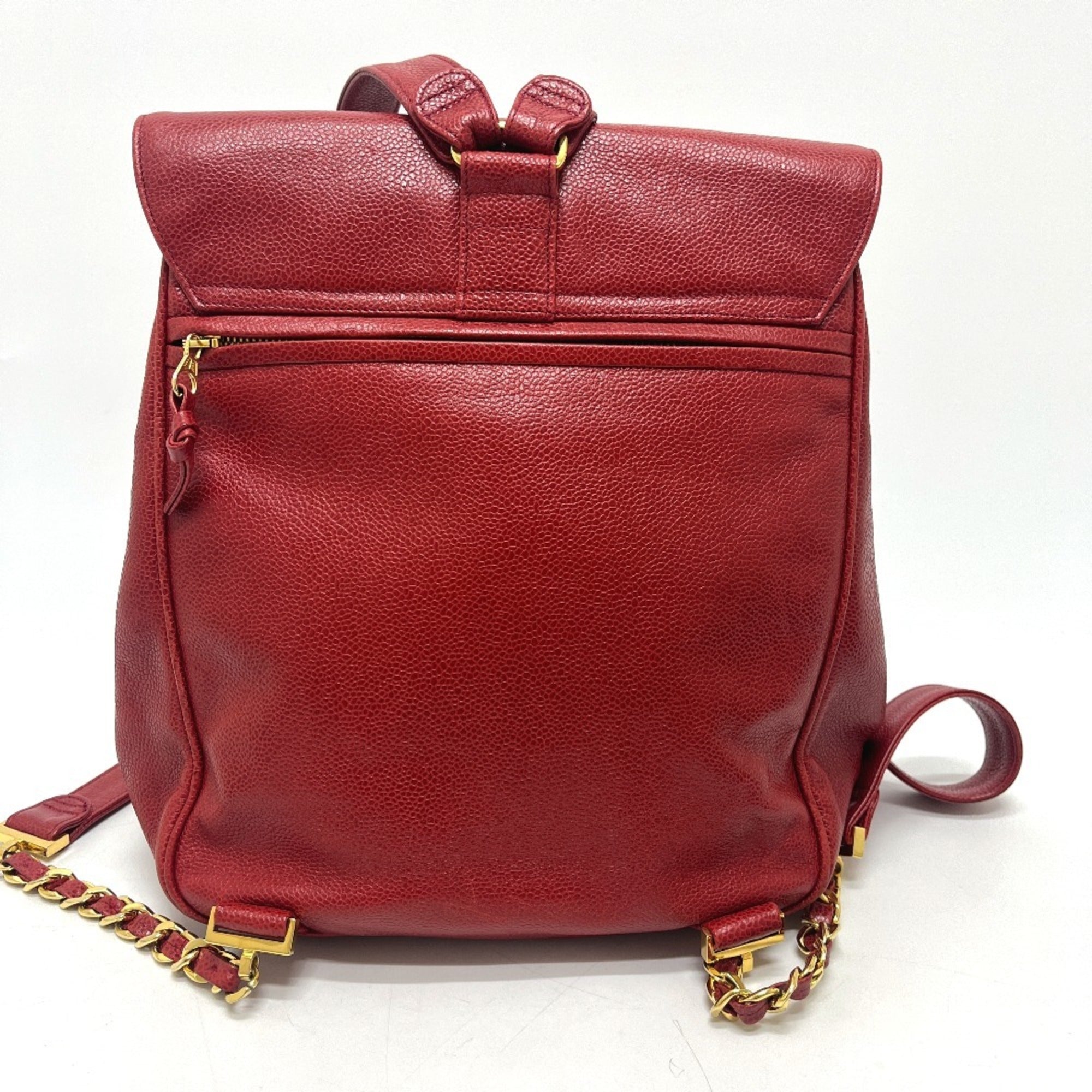 Chanel Red Color Grained Calfskin Backpack (Pre-Owned)