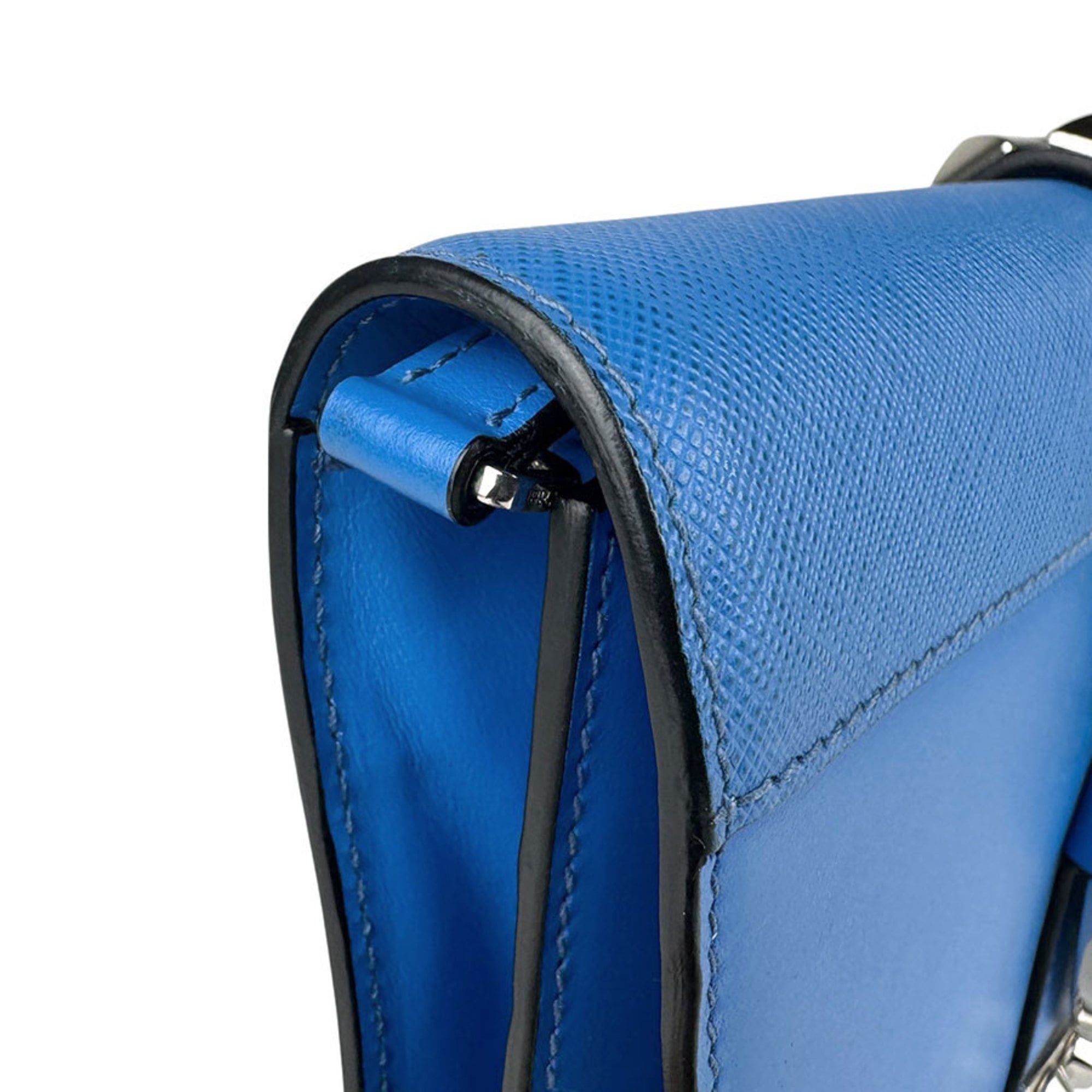 Prada Black Blue Leather Clutch Bag Shoulder Bag (Pre-Owned)