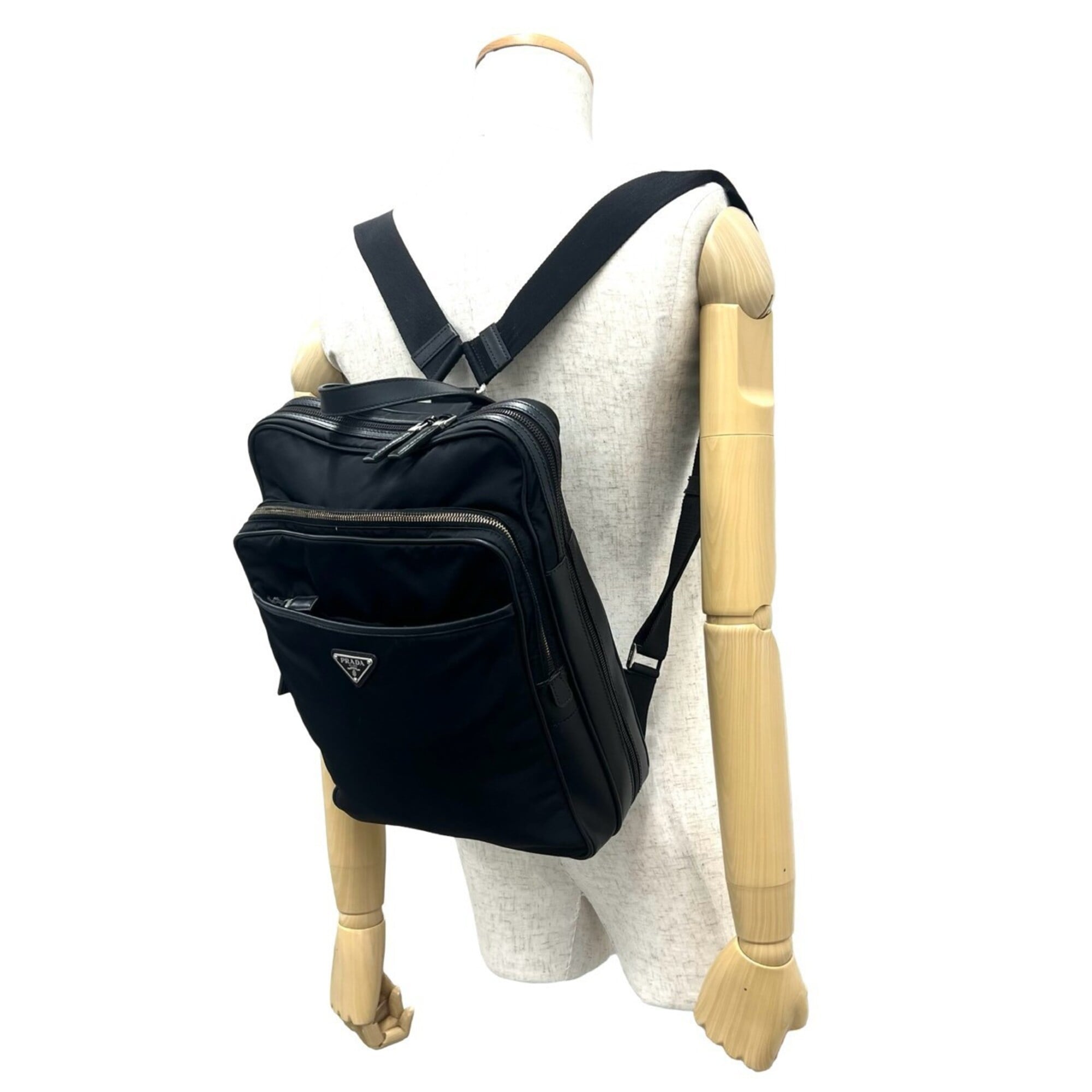 Prada Black Nylon Leather Backpack (Pre-Owned)