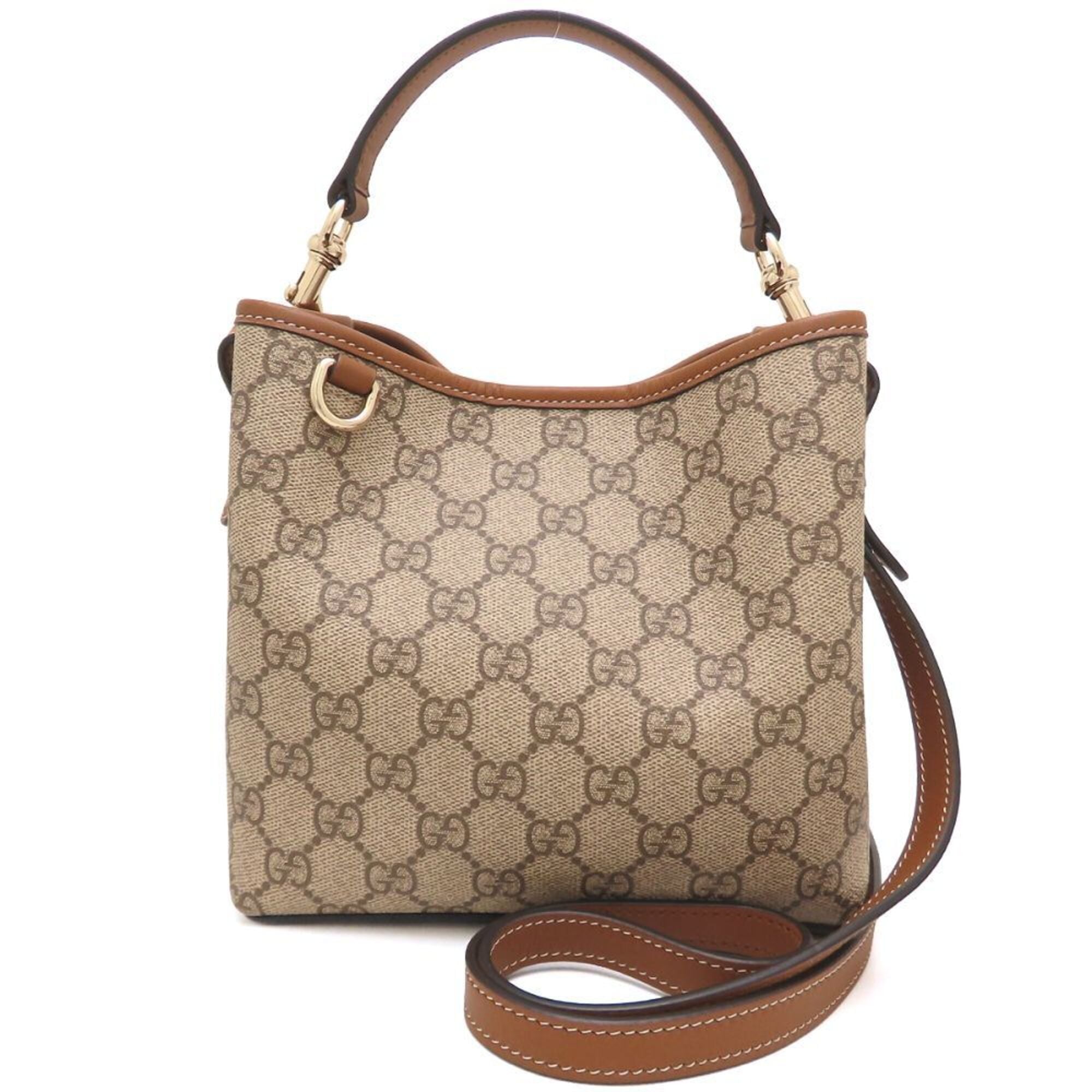 Gucci Beige Dark Brown Gg Supreme Handbag (Pre-Owned)