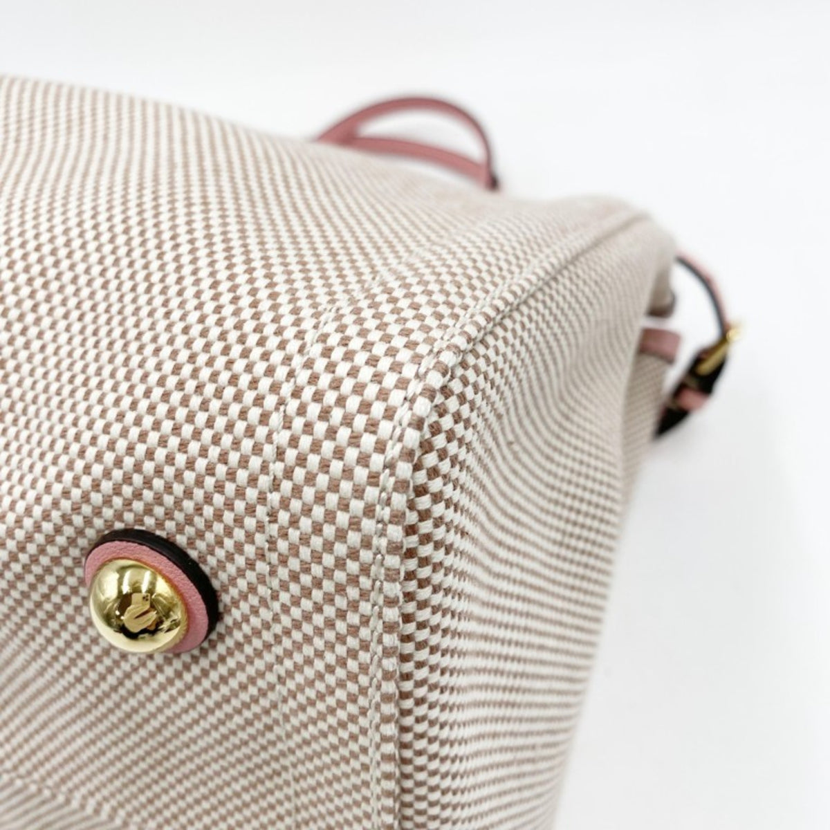 Valentino Garavani Beige Pink Canvas Leather Handbag Shoulder Bag Tote Bag (Pre-Owned)