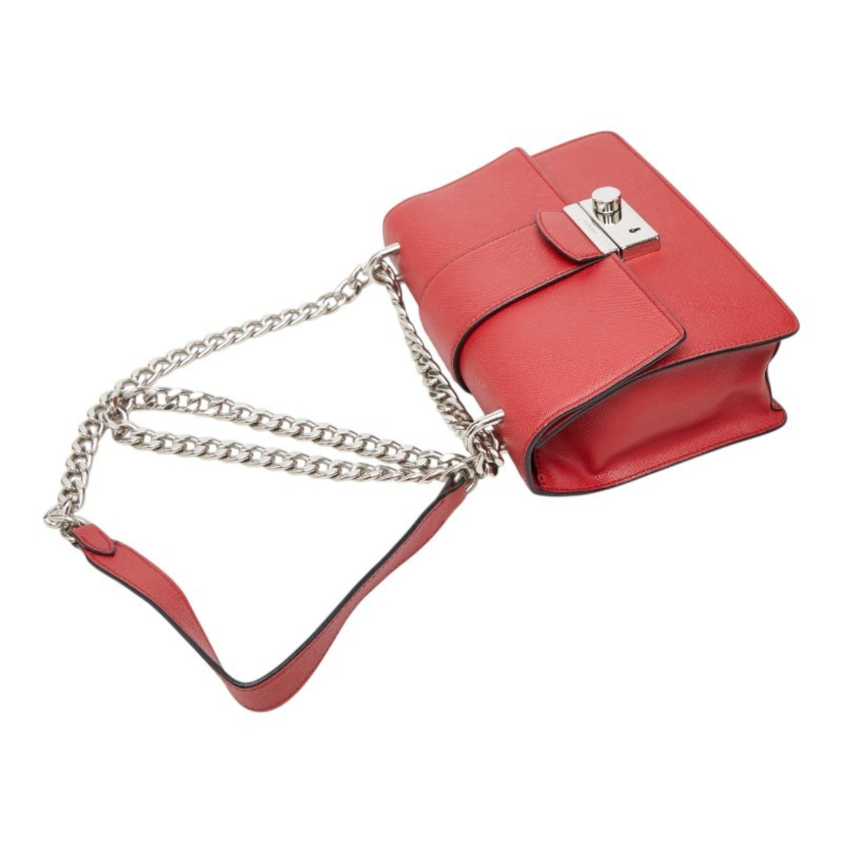 Prada Red Color Saffiano Triangle Leather Shoulder Bag (Pre-Owned)