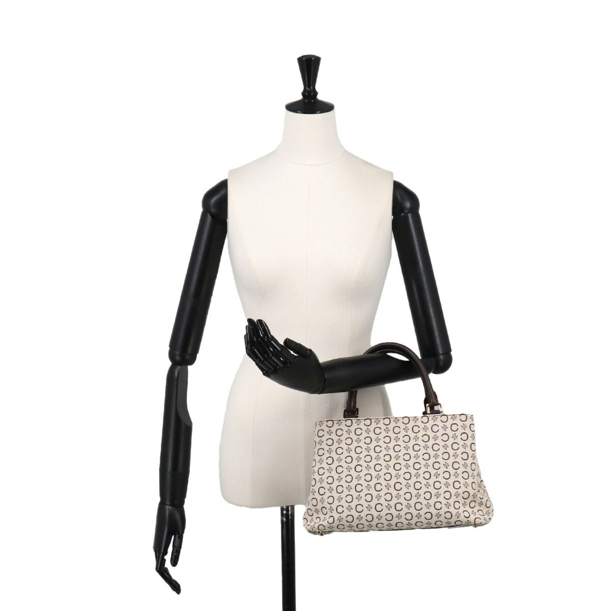 Celine Macadam Beige Brown Canvas Leather Handbag (Pre-Owned)
