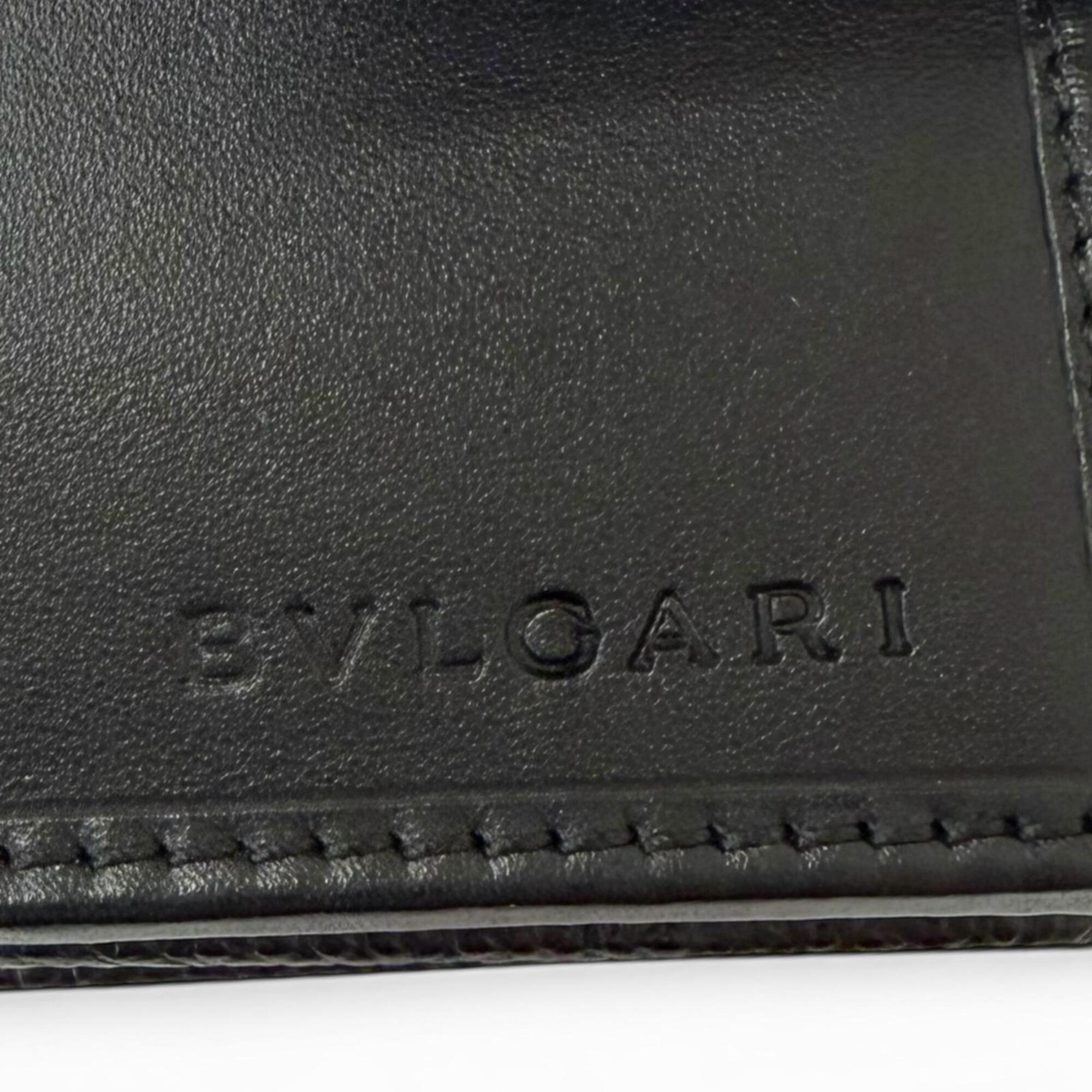 Bvlgari Silver Black Leather Wallet (Bi-Fold) (Pre-Owned)