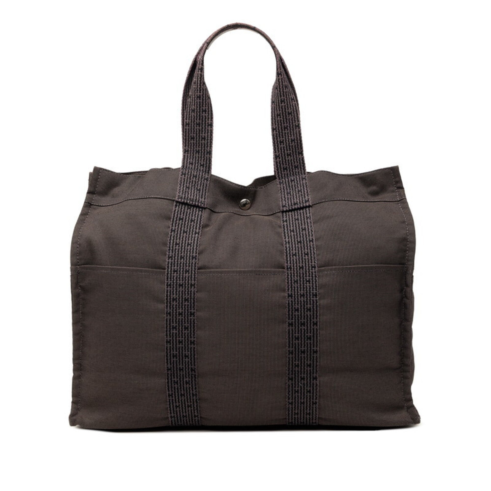 Hermes Her Line Black Gray Canvas Handbag Tote Bag (Pre-Owned)