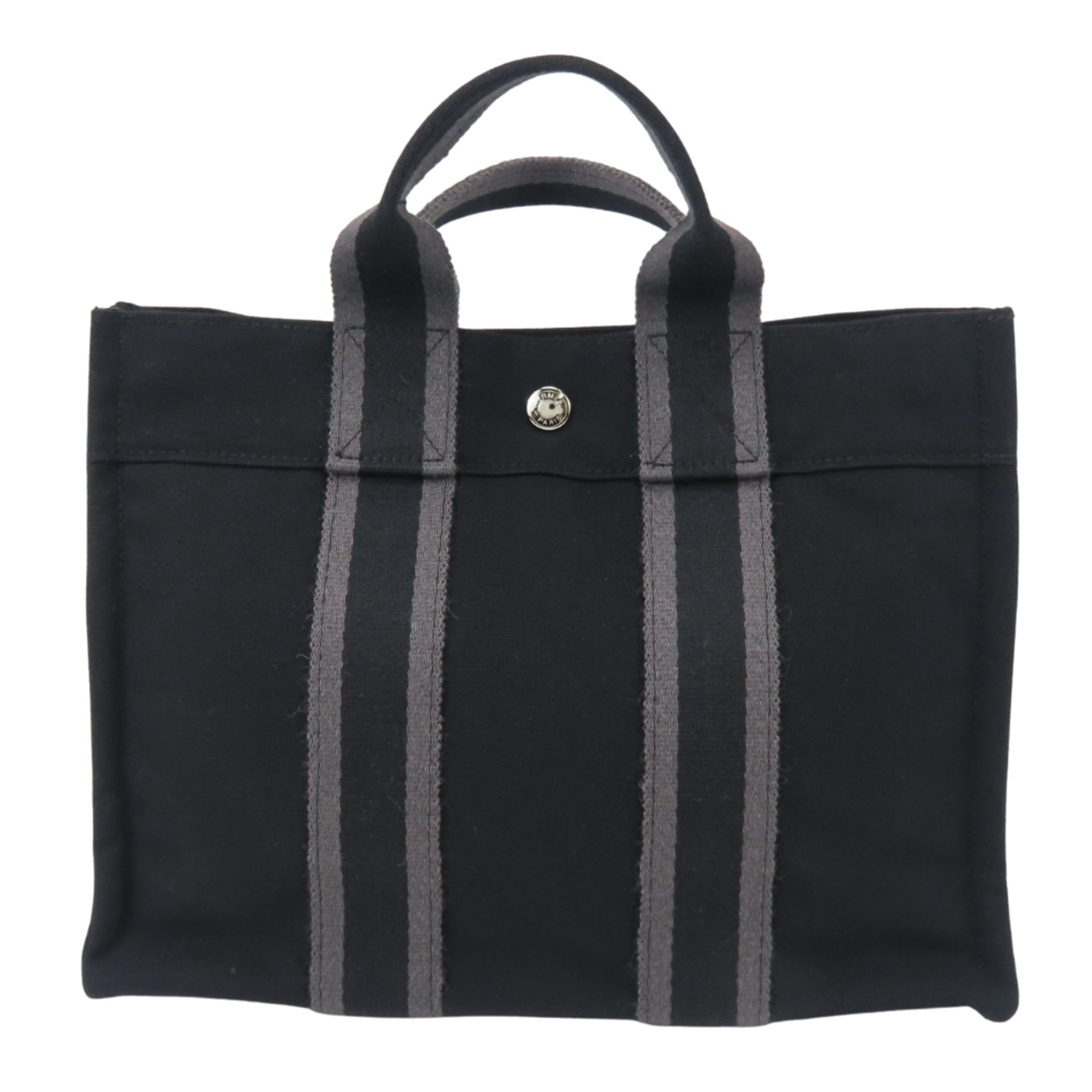 Hermes Black Gray Cotton Canvas Tote Bag (Pre-Owned)