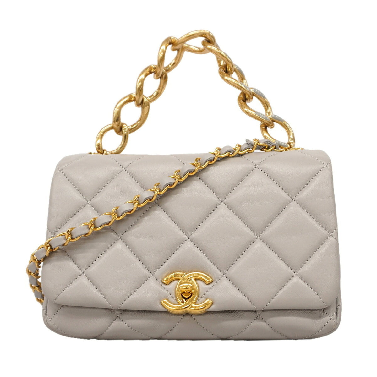 Chanel Gray Leather Shoulder Bag (Pre-Owned)