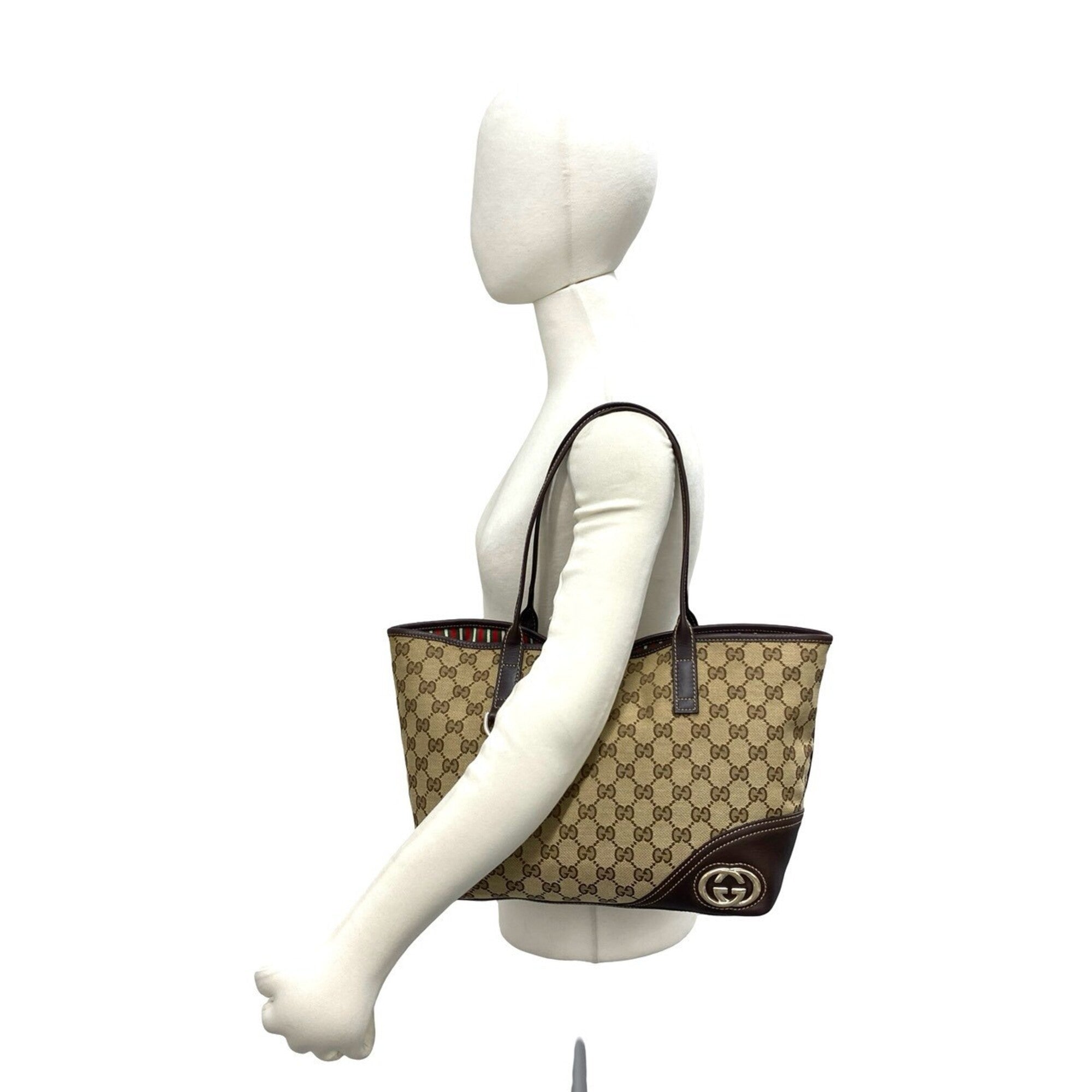 Gucci Brown Canvas Leather Shoulder Bag Tote Bag (Pre-Owned)