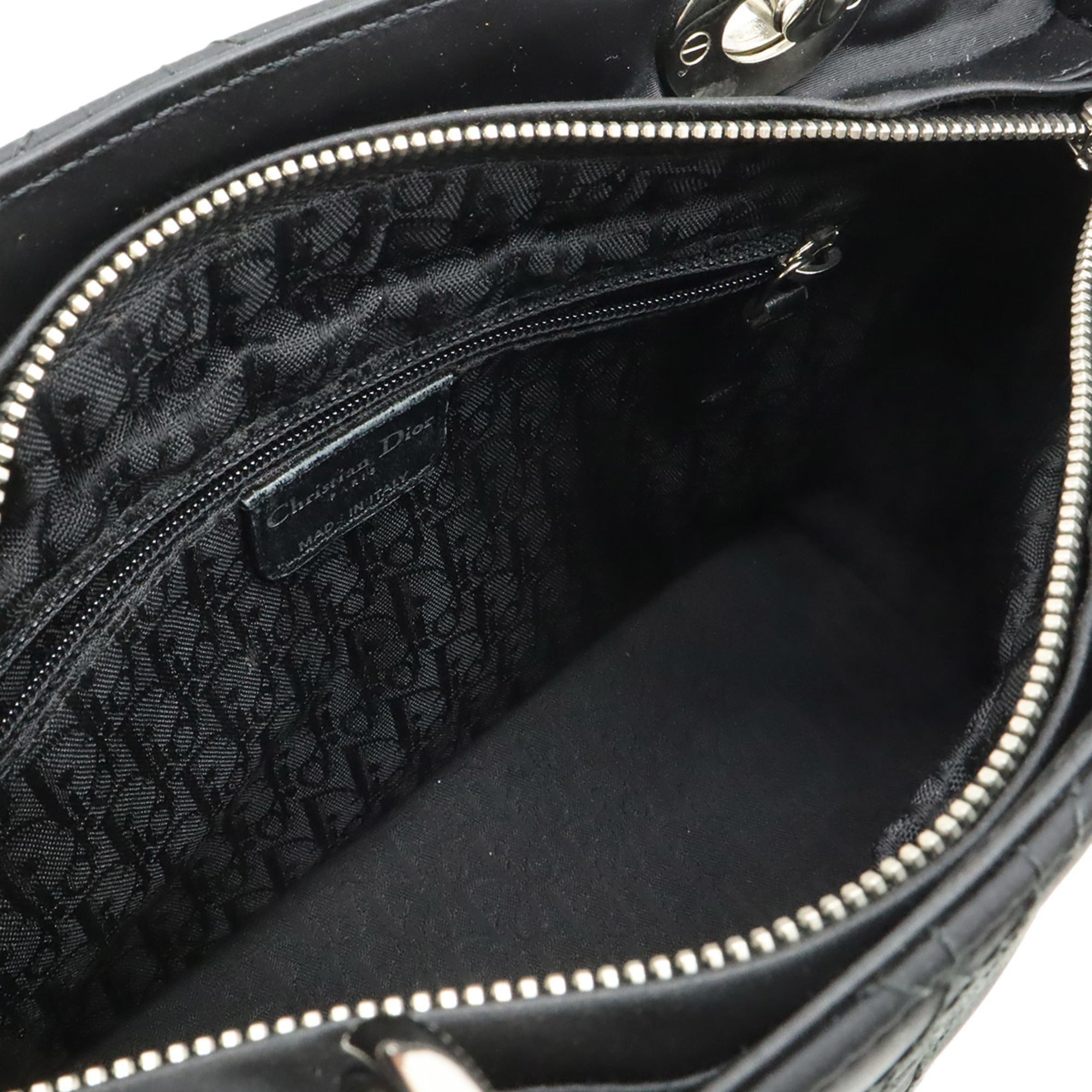 Christian Dior Lady Dior Black Satin Leather Handbag Shoulder Bag (Pre-Owned)