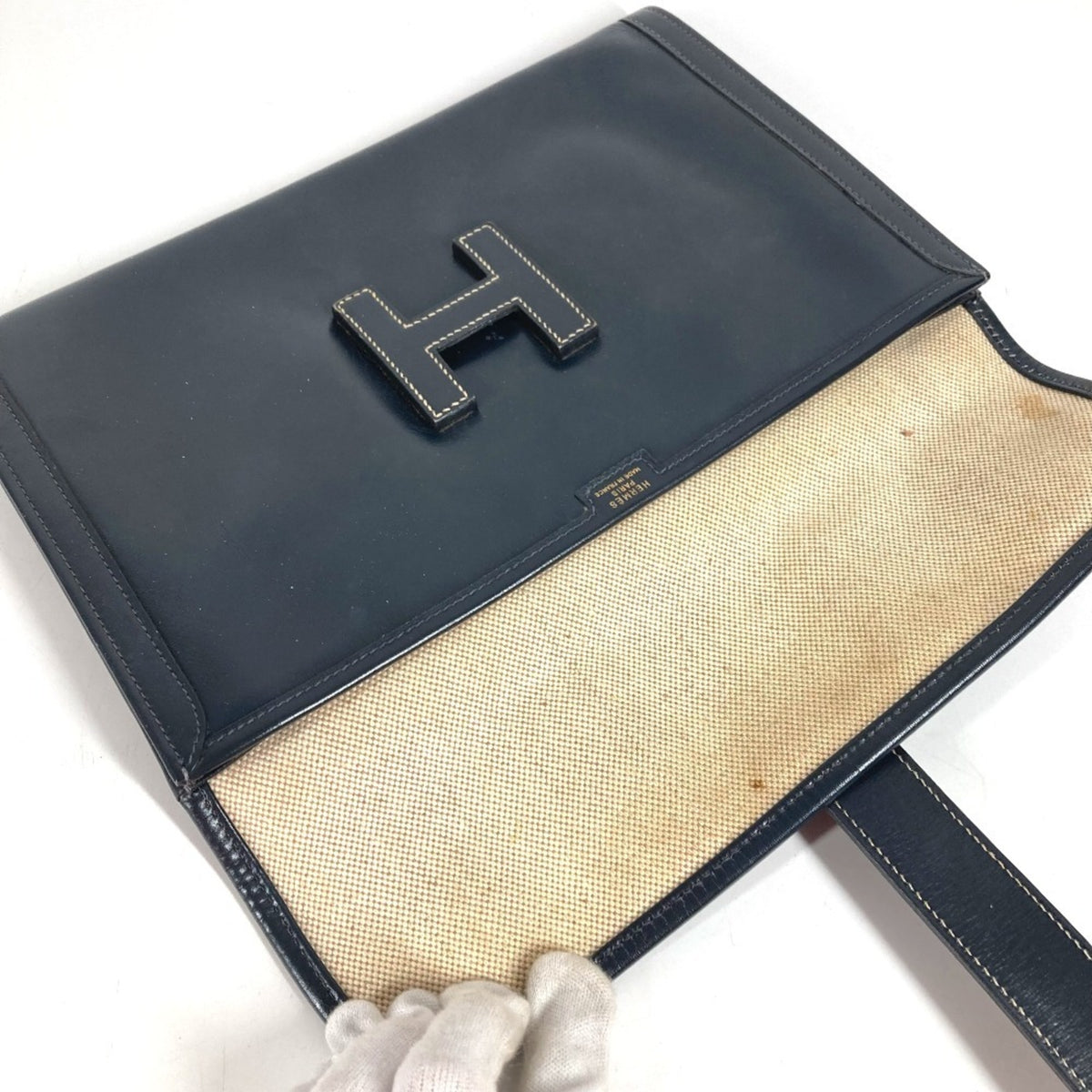 Hermes Navy Box Calf Leather Clutch Bag (Pre-Owned)