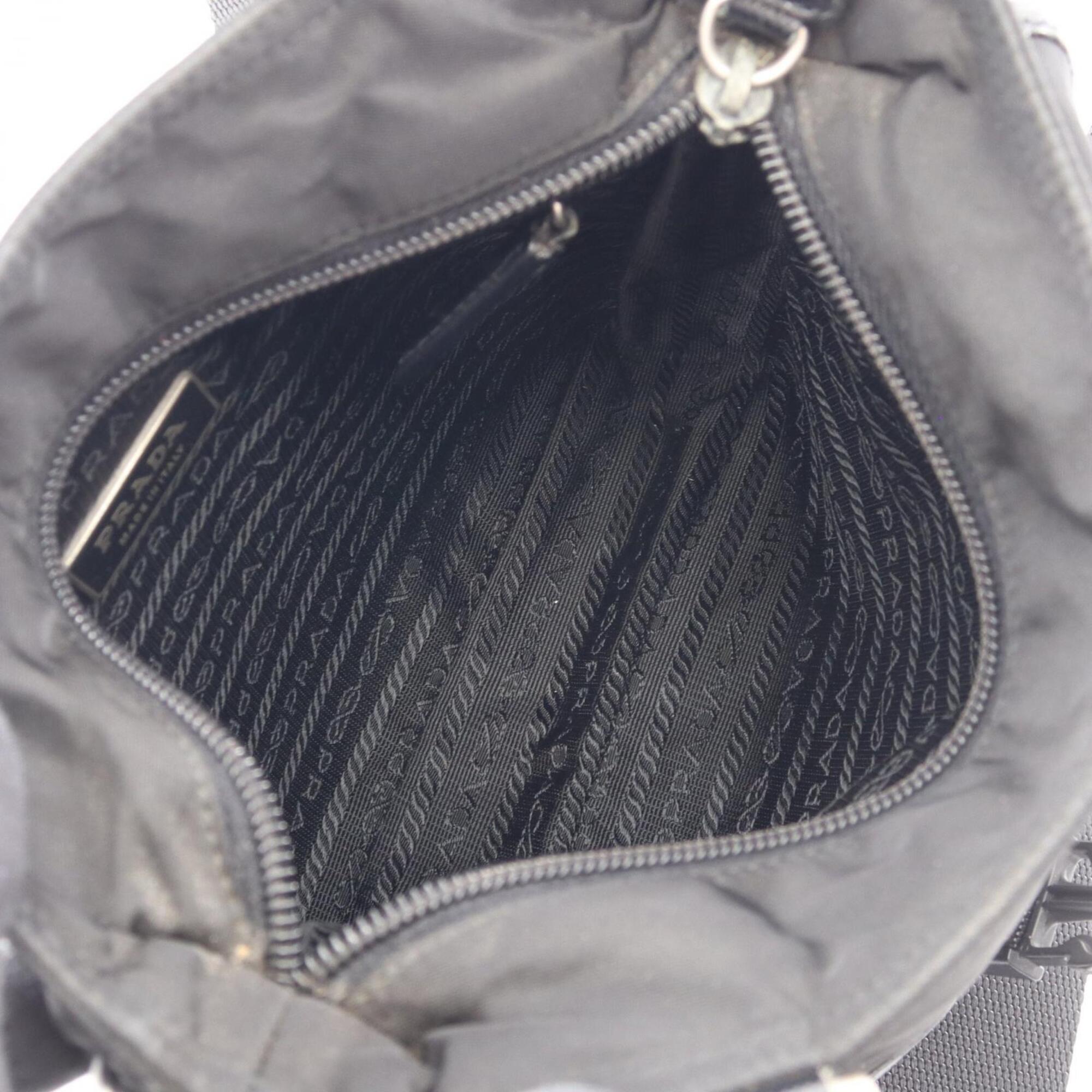 Prada Black Nylon Leather Handbag Shoulder Bag (Pre-Owned)