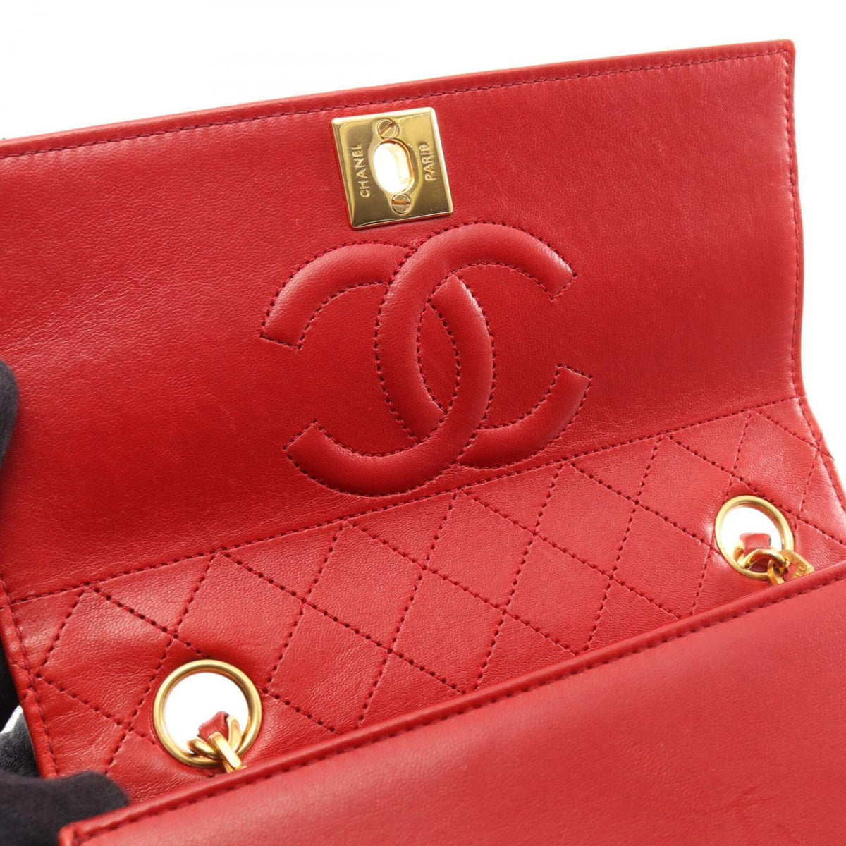 Chanel Black Red Color Leather Handbag Shoulder Bag (Pre-Owned)