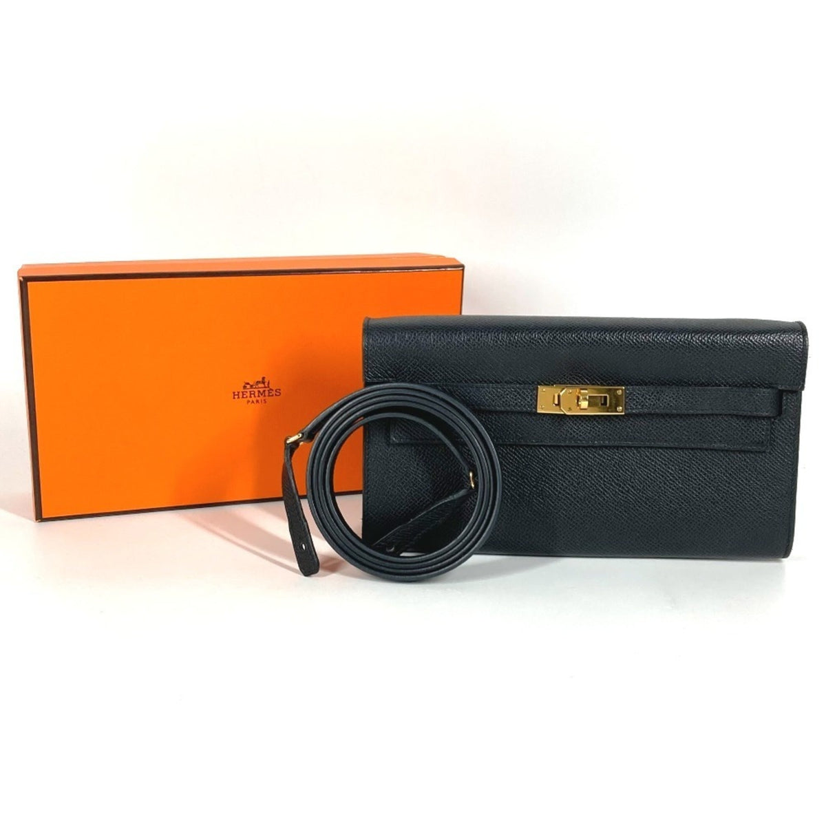 Hermes Black Epsom Leather Chain/Shoulder Wallet (Pre-Owned)