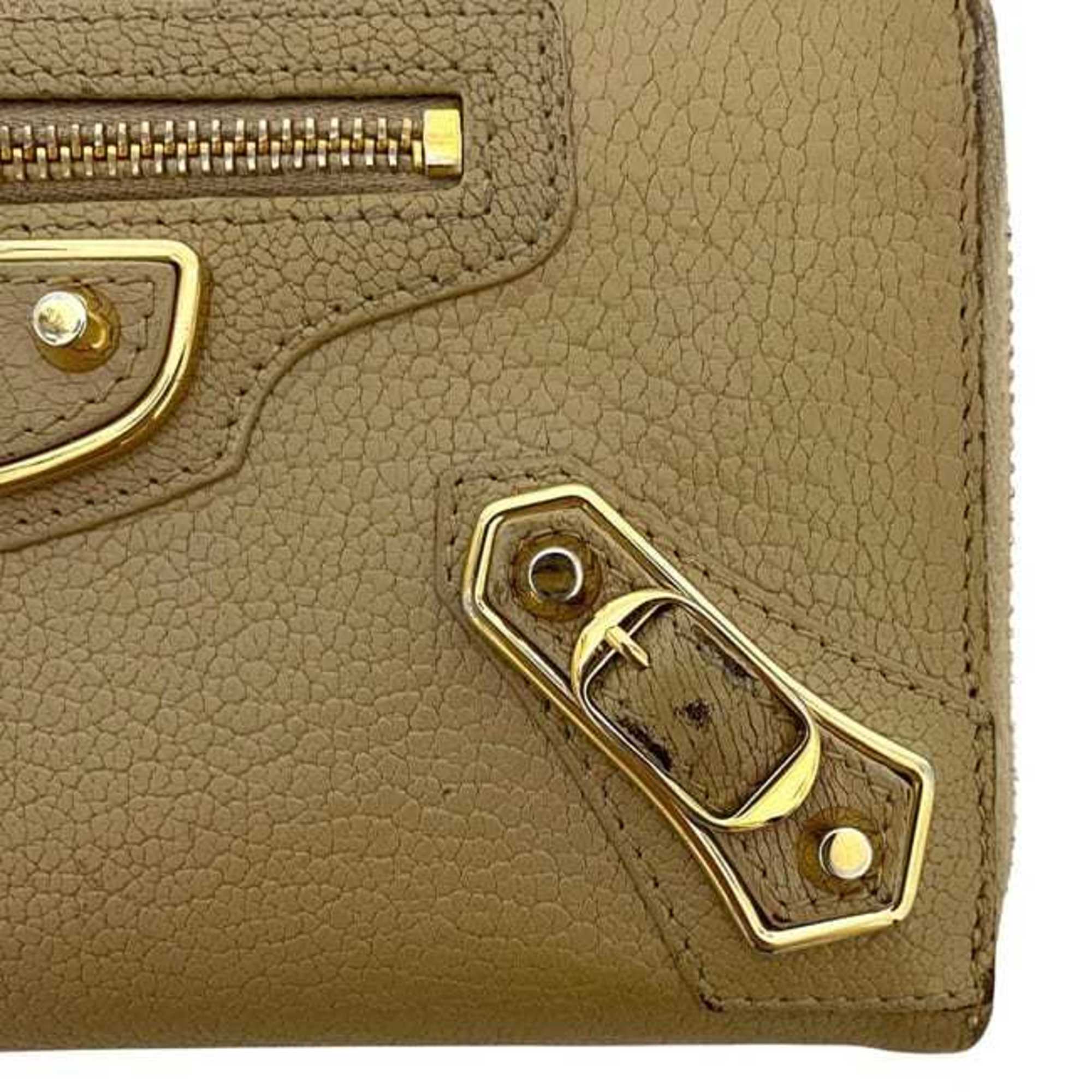 Balenciaga Beige Leather Long Wallet (Bi-Fold) (Pre-Owned)